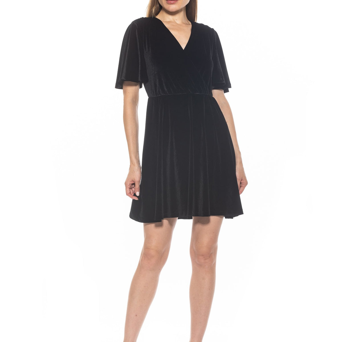 ALEXIA ADMOR Oakless Velvet Flutter Sleeve Fit & Flare Dress - Black