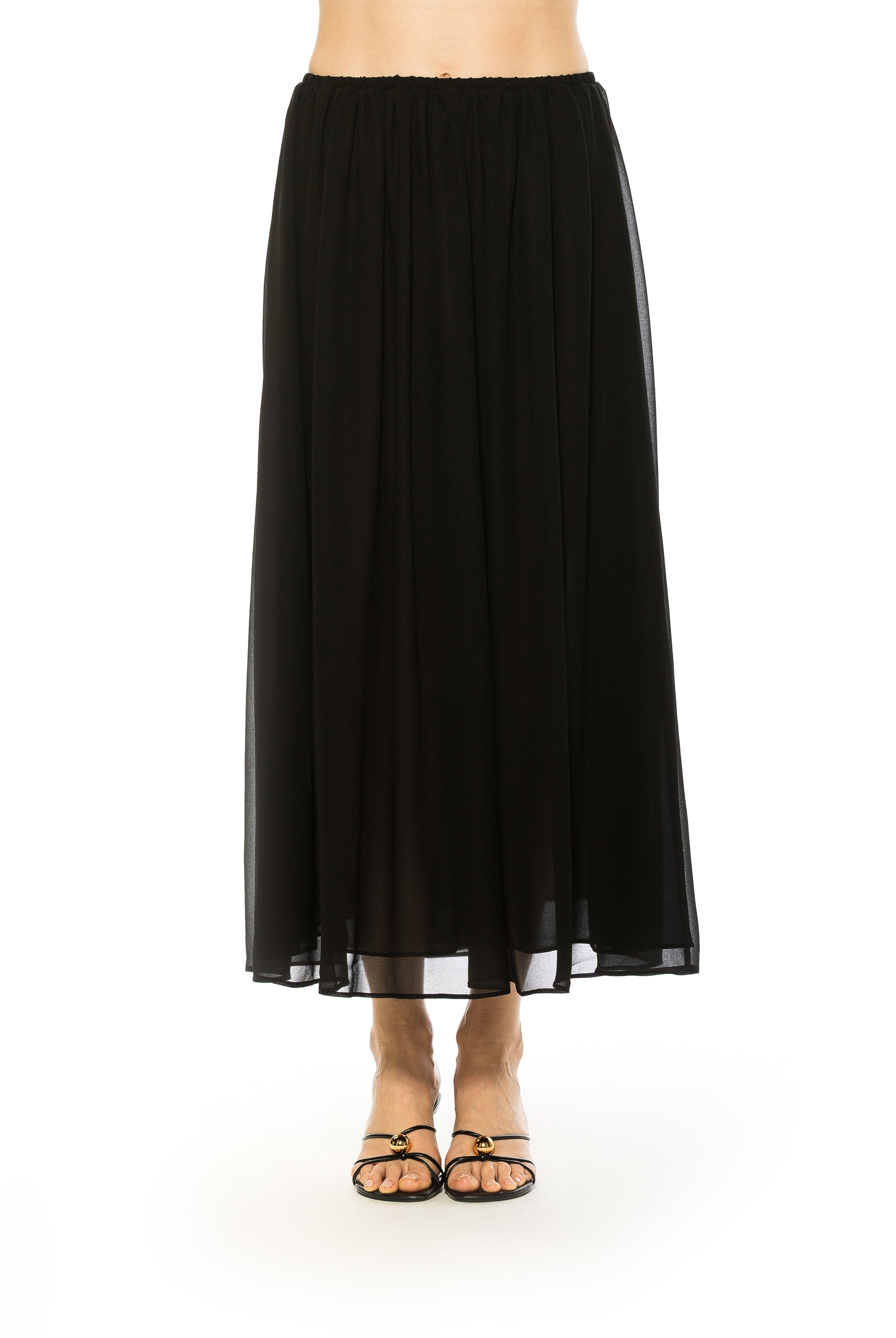 Front view black max skirt elastic waist.