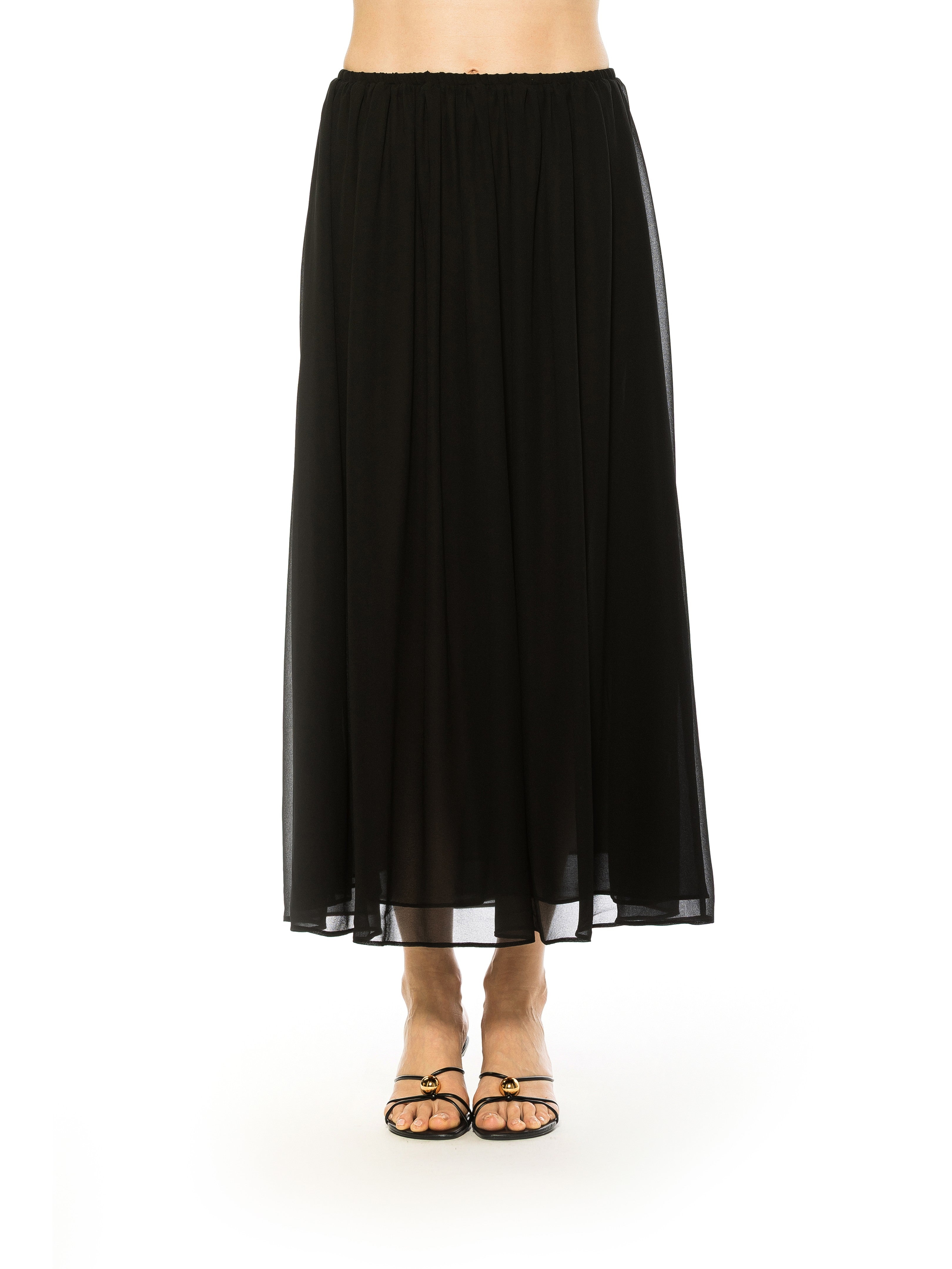 Front view black max skirt elastic waist.