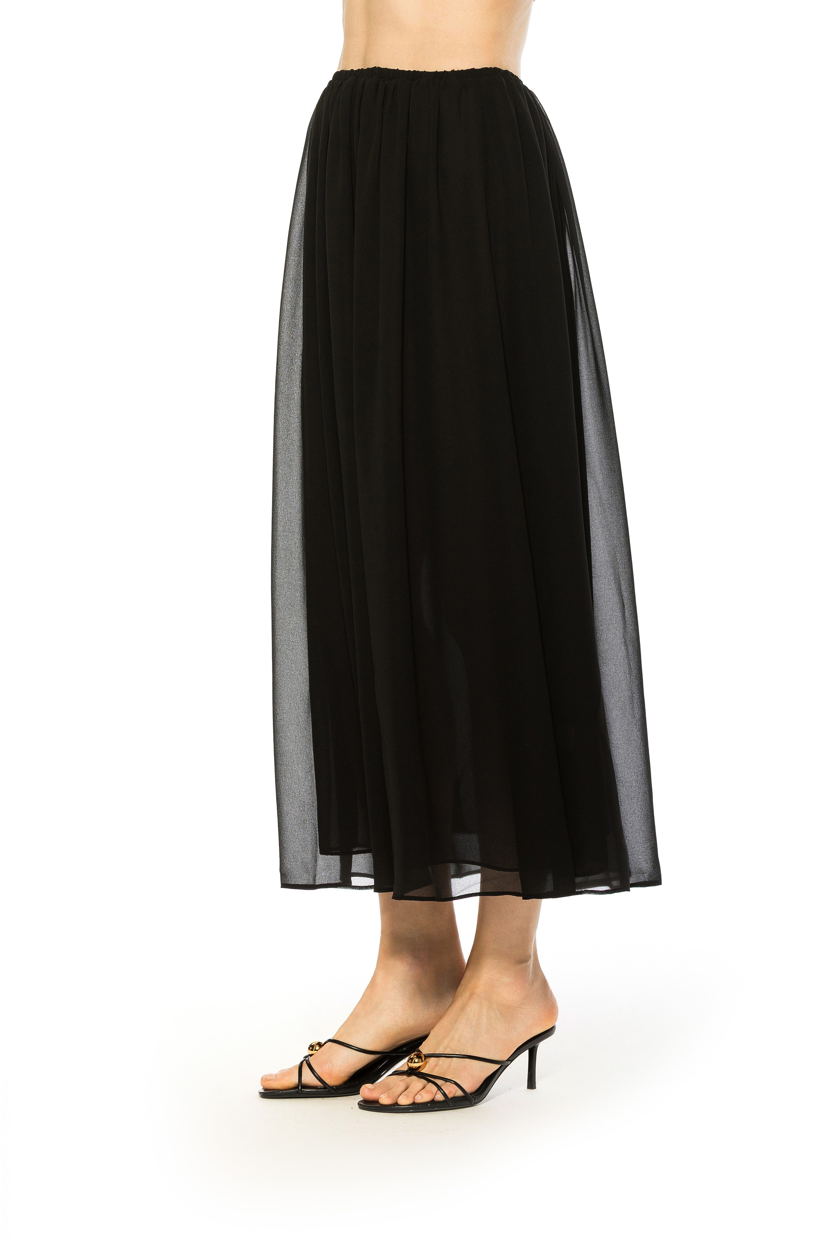 Side view black max skirt elastic waist.