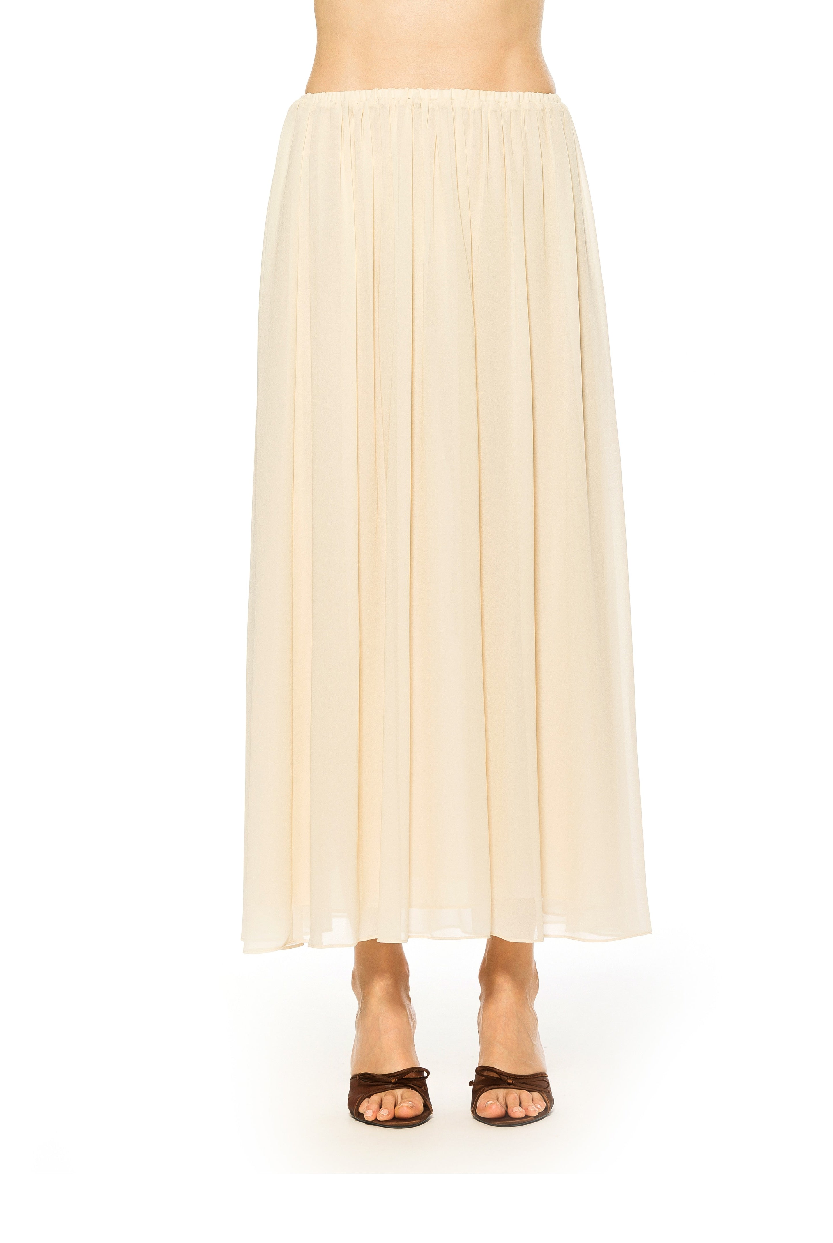 Front view ivory max skirt elastic waist.