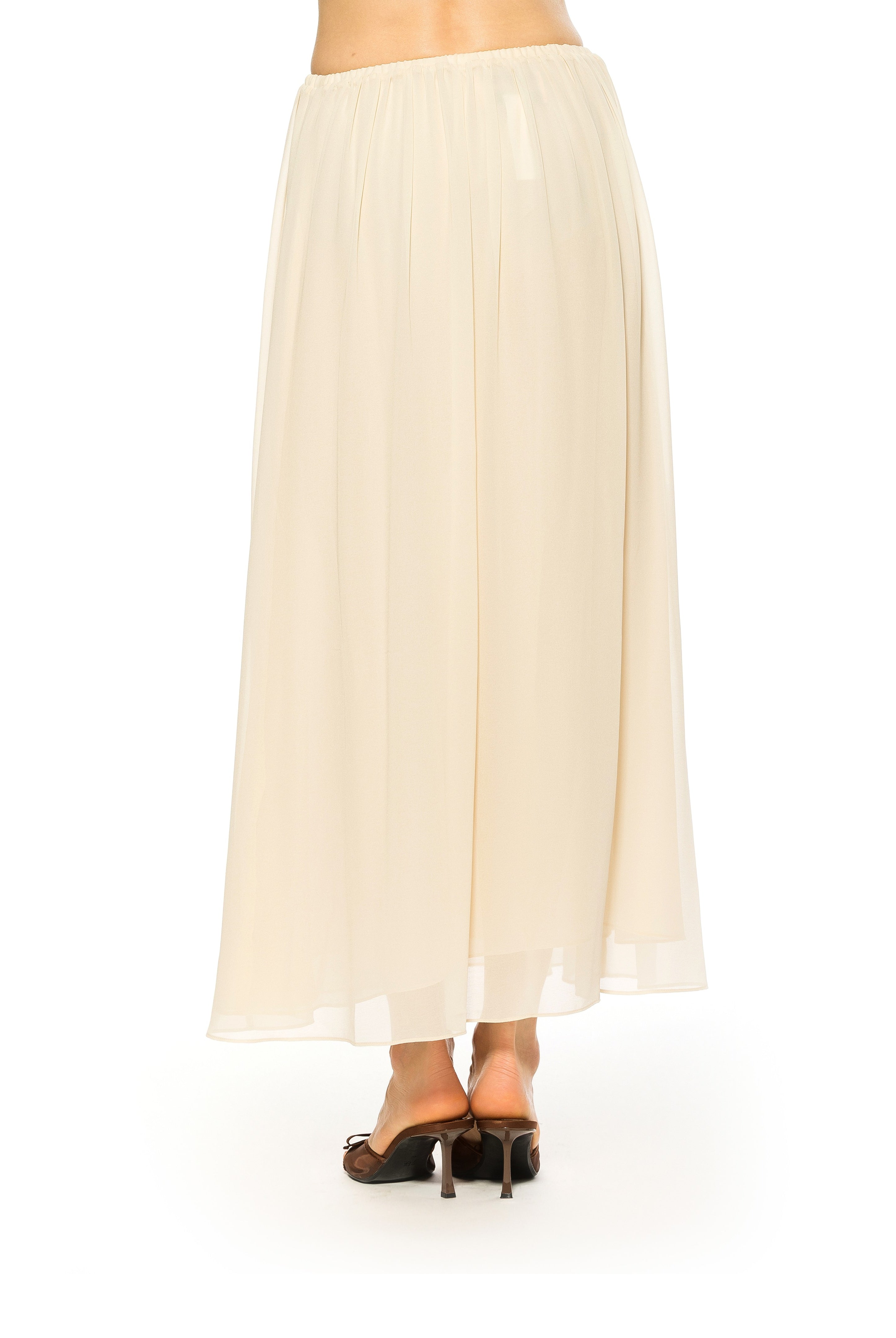 Back view ivory max skirt elastic waist.
