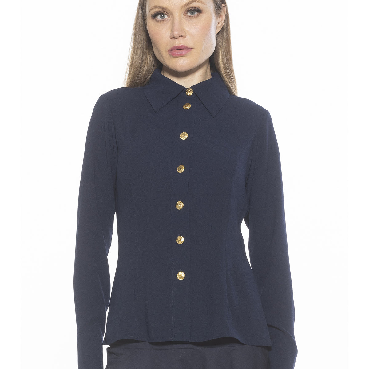 Alexia Admor Women's Leland Collared Button Down Shirt, Navy Blue, 14 Alexia Admor Women's Leland Collared Button Down Shirt, Navy Blue, 14