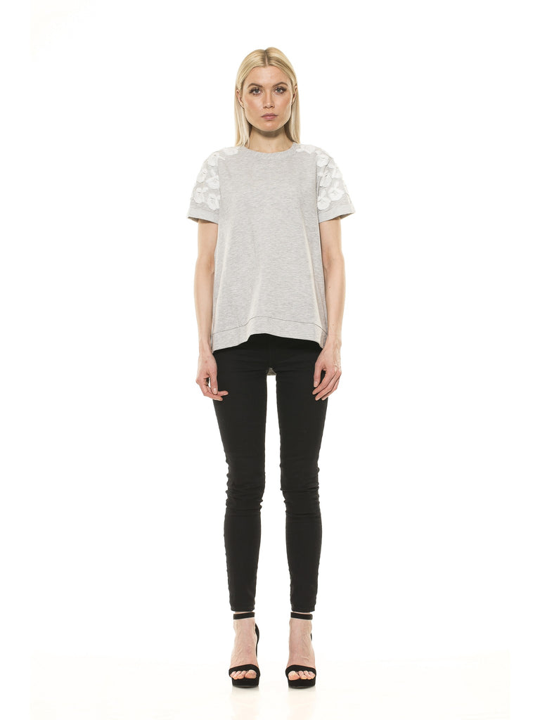 Floral Embroidered French Terry Tee - ALEXIA ADMOR