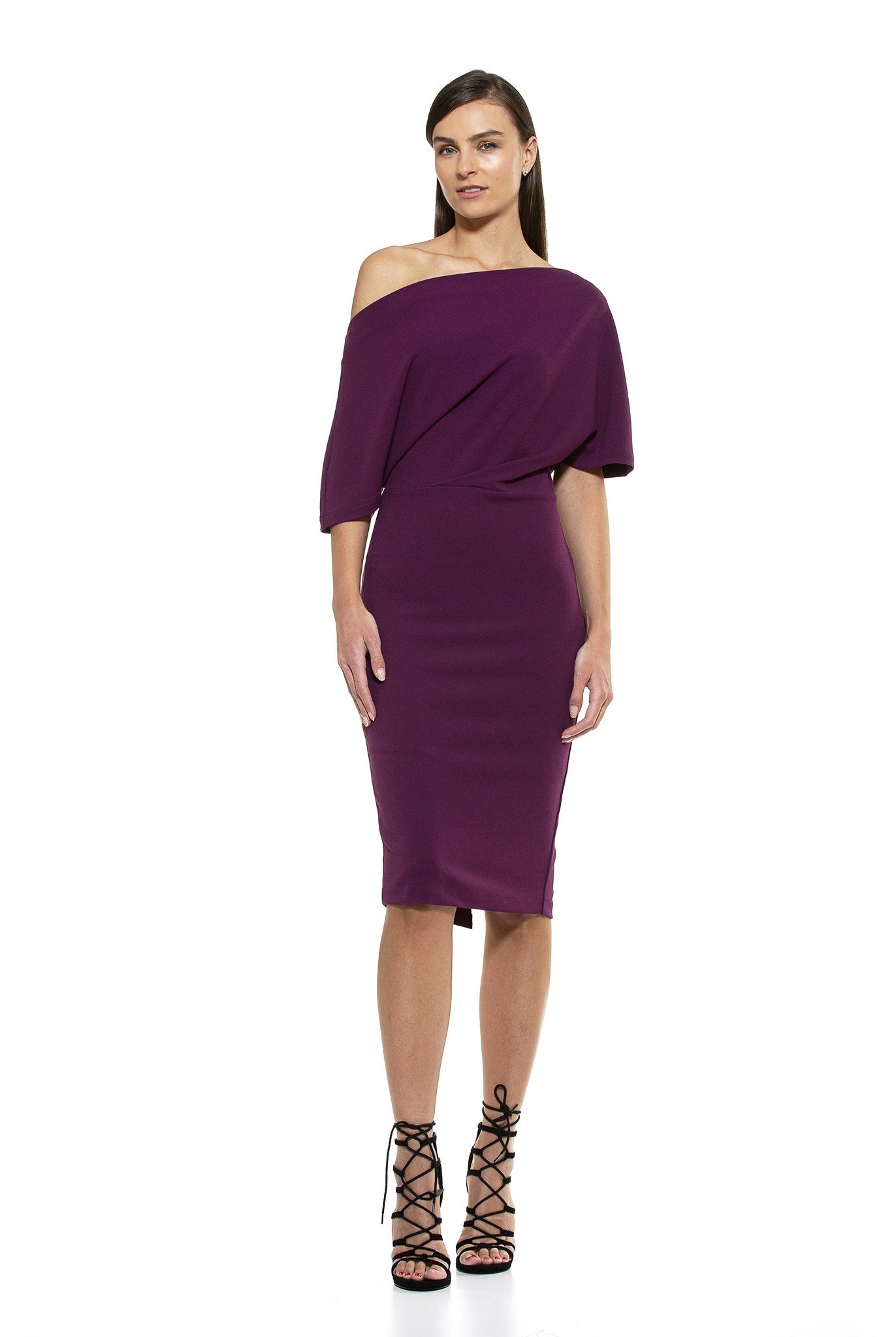 Olivia Draped One Shoulder Sheath - ALEXIA ADMOR