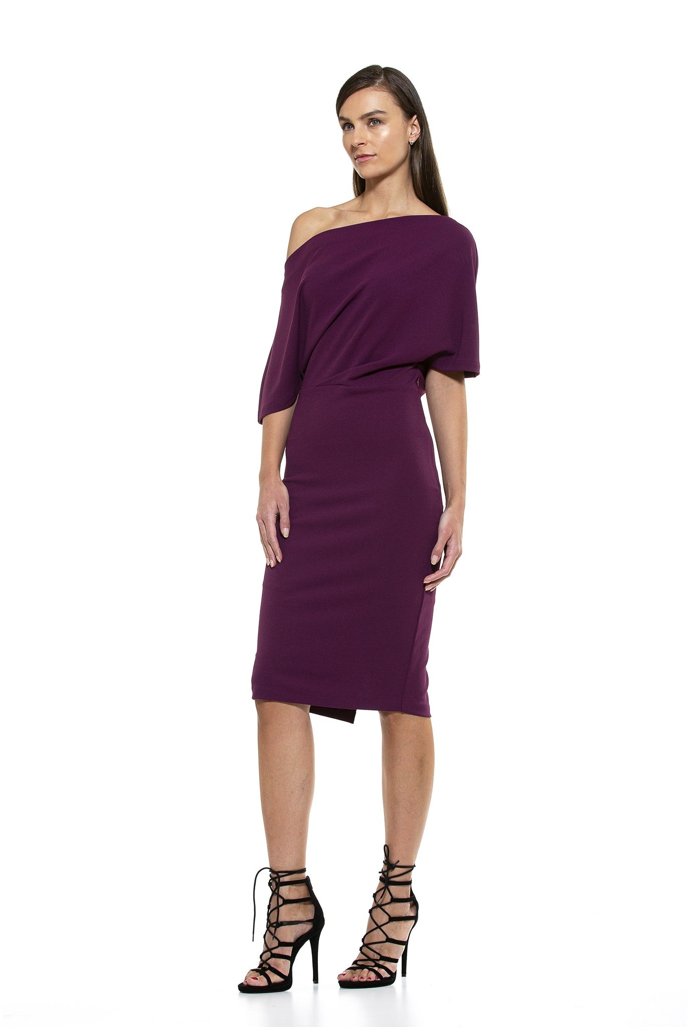 Olivia Draped One Shoulder Sheath - ALEXIA ADMOR