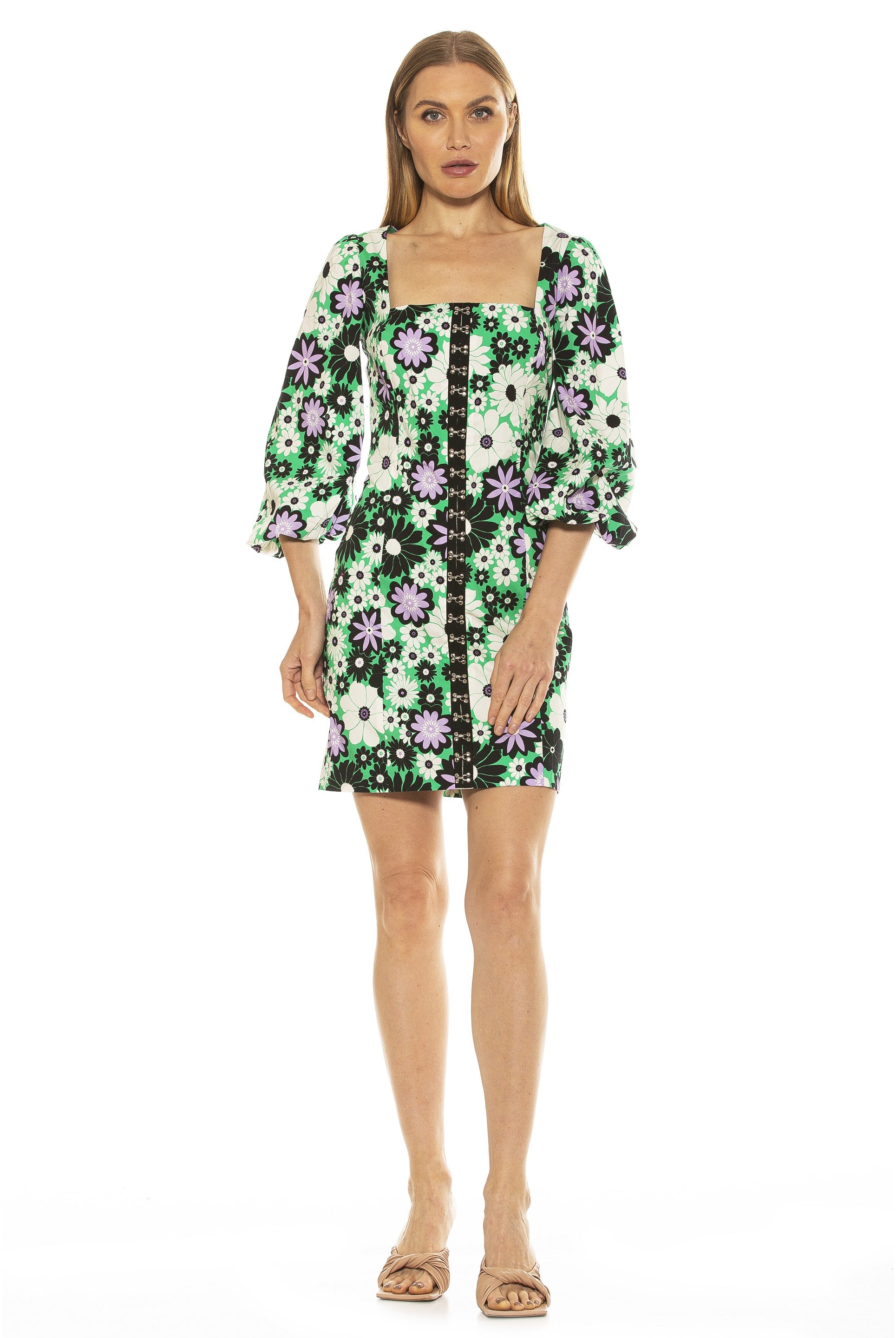 SAMMIE SQUARENECK SHEATH W/ ILLUSION SHEER SLVS - ALEXIA ADMOR