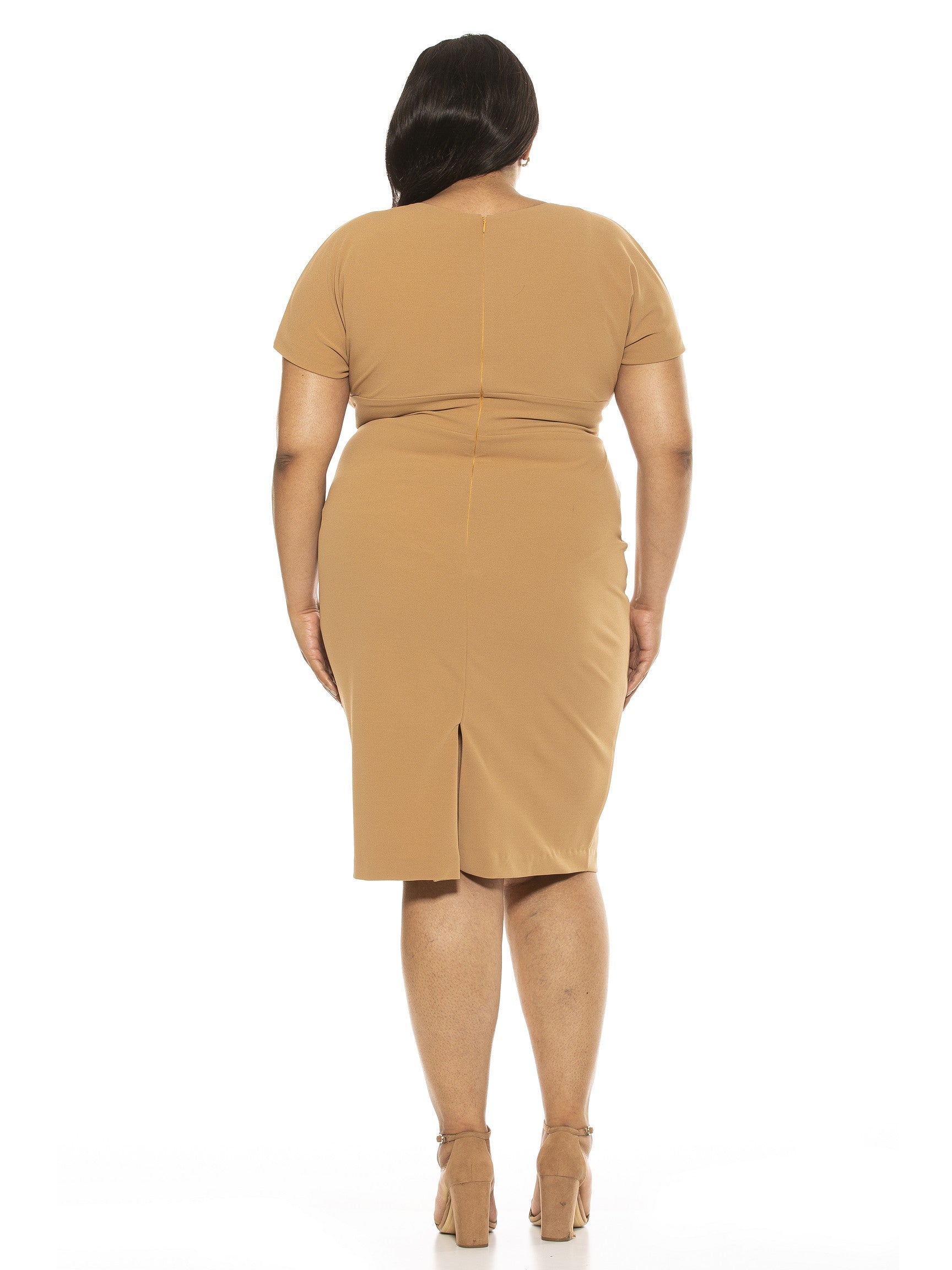 NAOMI DRAPE SURPLICE SHEATH - Plus Size - ALEXIA ADMOR