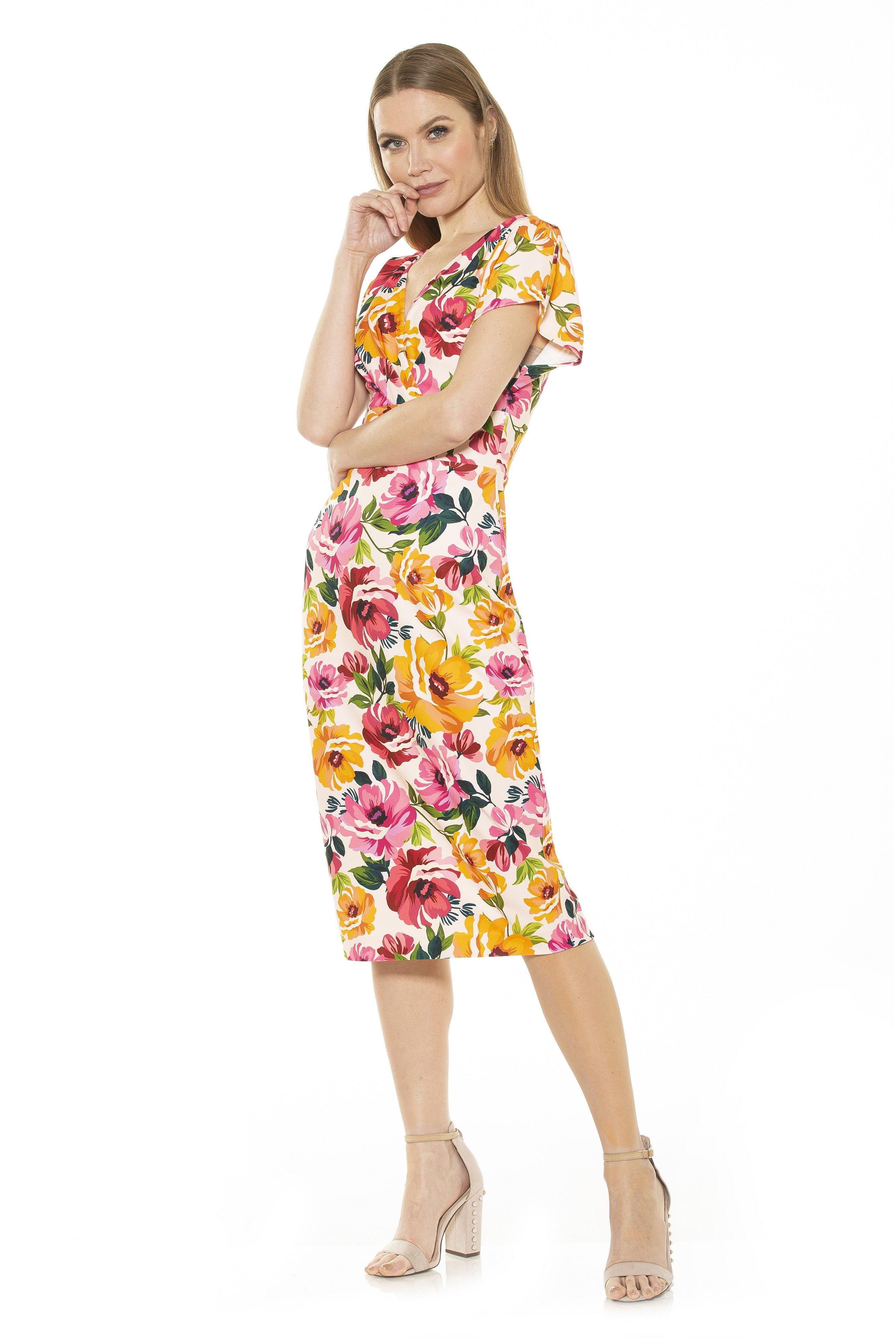 Naomi Drape Surplice Sheath Dress - ALEXIA ADMOR