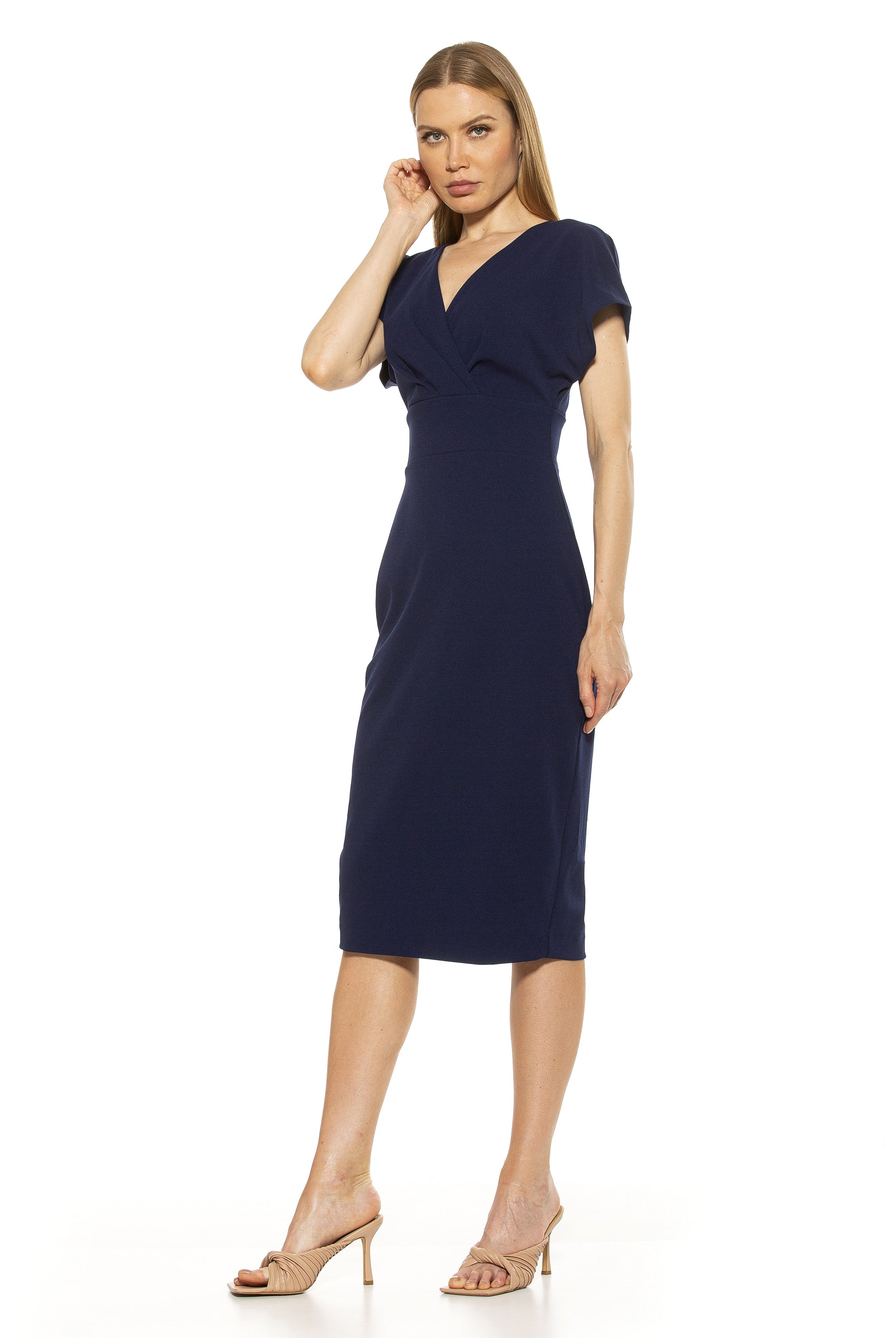 Naomi Drape Surplice Sheath Dress - ALEXIA ADMOR