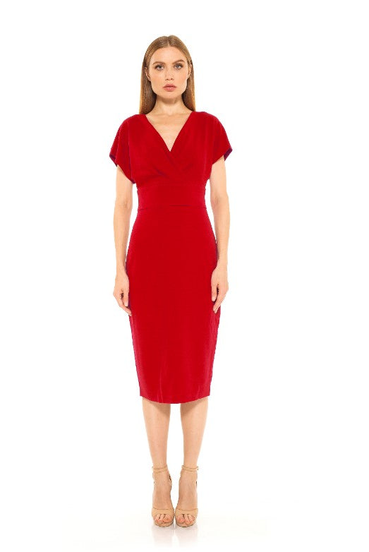 Naomi Drape Surplice Sheath Dress - ALEXIA ADMOR