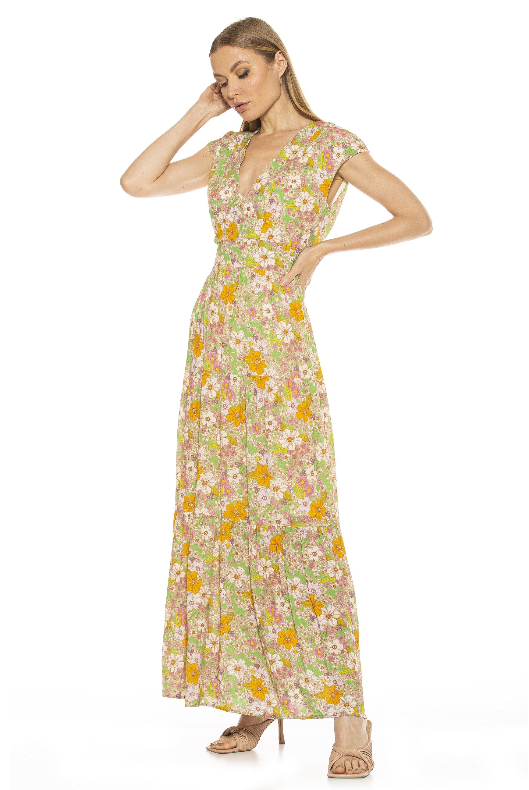 Summer V Neck Tiered Maxi Dress - ALEXIA ADMOR