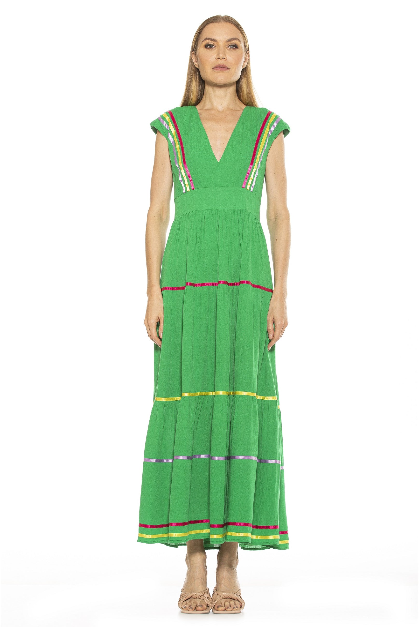 Summer V Neck Tiered Maxi Dress - ALEXIA ADMOR