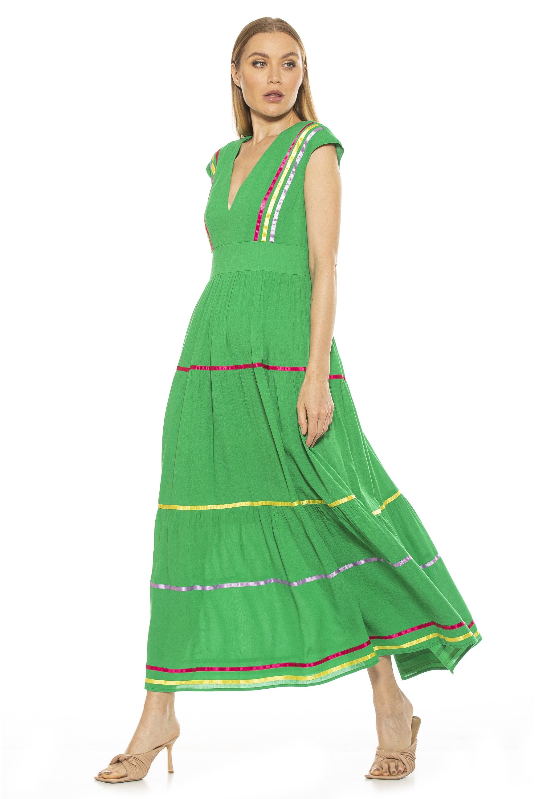 Summer V Neck Tiered Maxi Dress - ALEXIA ADMOR
