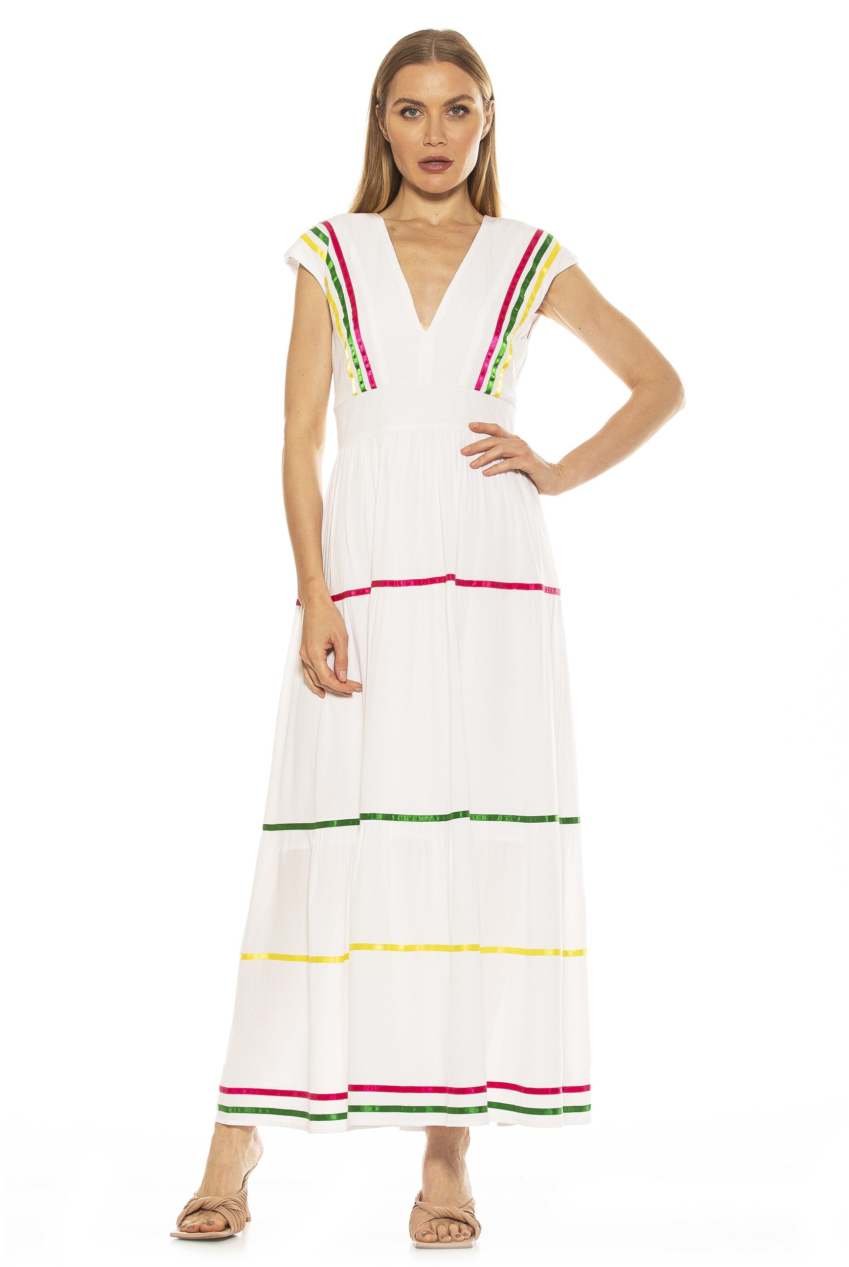 Summer V Neck Tiered Maxi Dress - ALEXIA ADMOR