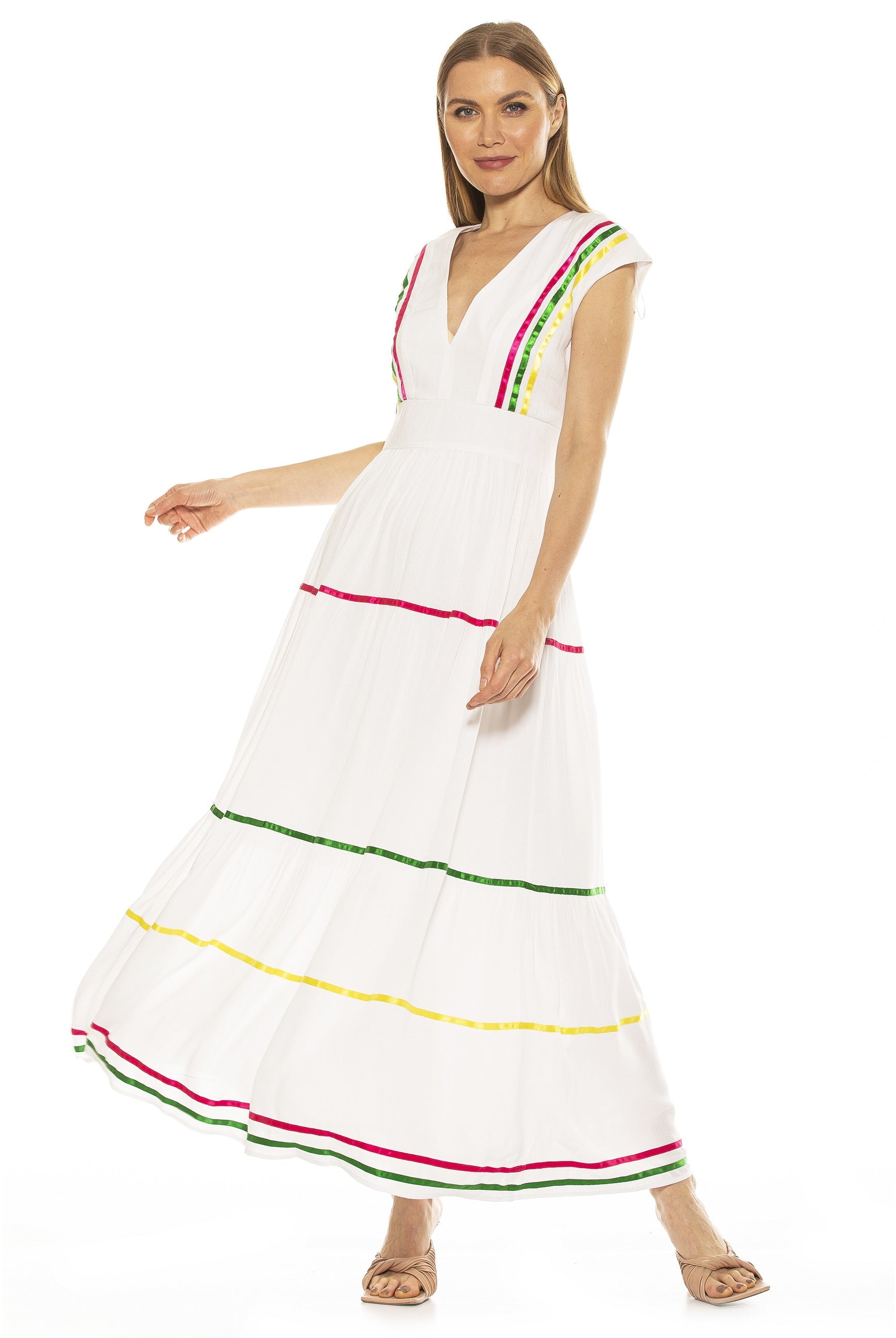 Summer V Neck Tiered Maxi Dress - ALEXIA ADMOR