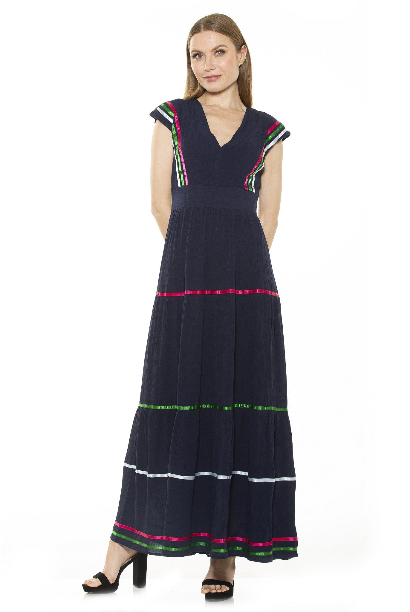 Summer V Neck Tiered Maxi Dress - ALEXIA ADMOR