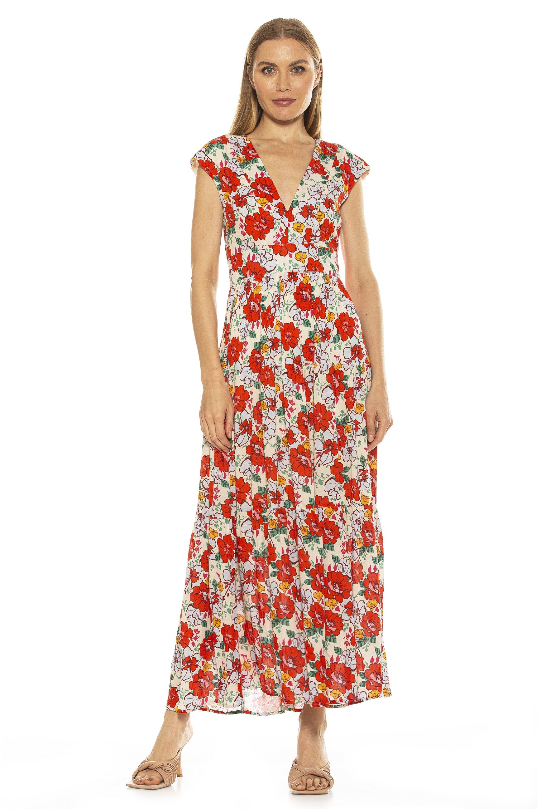 Summer V Neck Tiered Maxi Dress - ALEXIA ADMOR