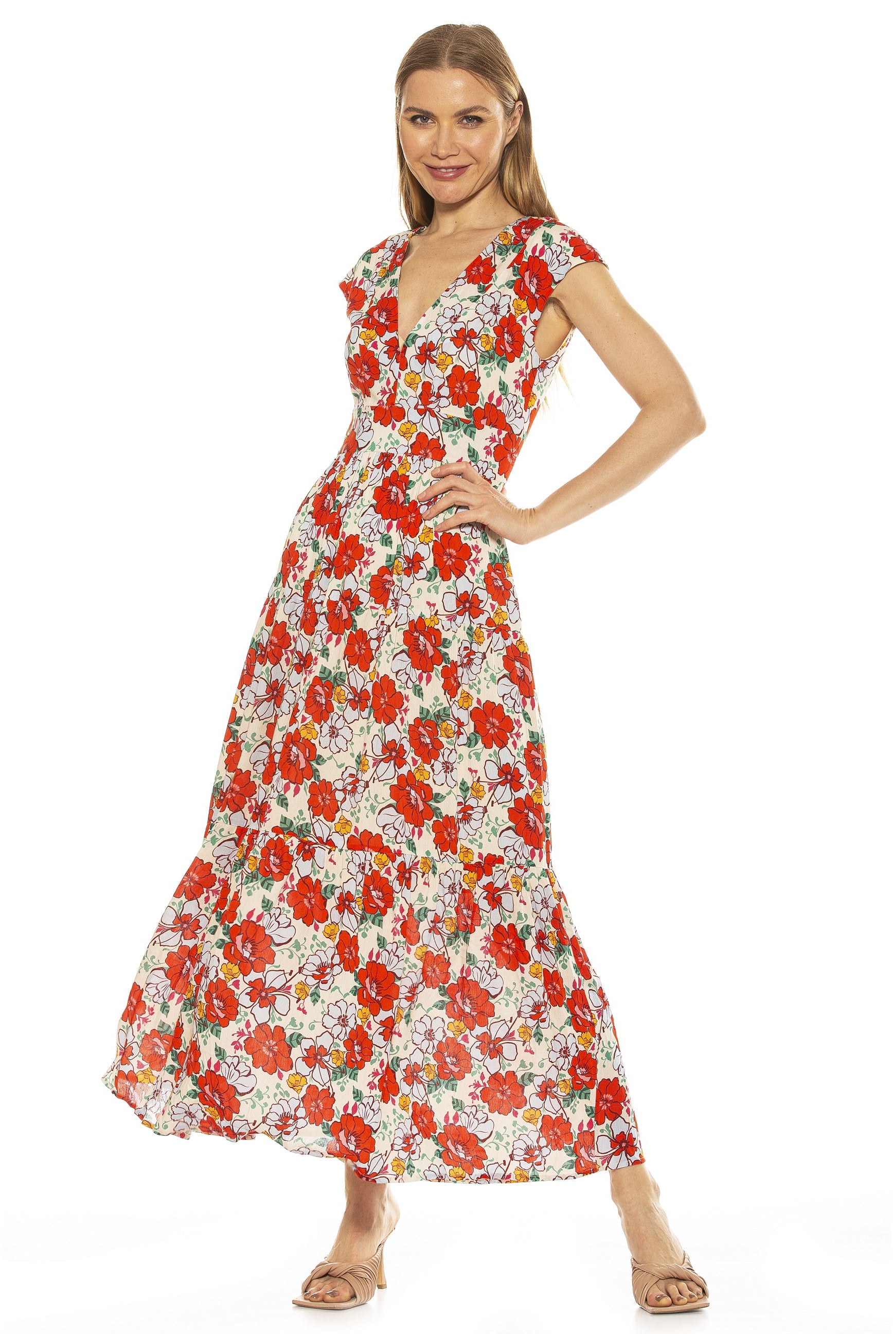 Summer V Neck Tiered Maxi Dress - ALEXIA ADMOR