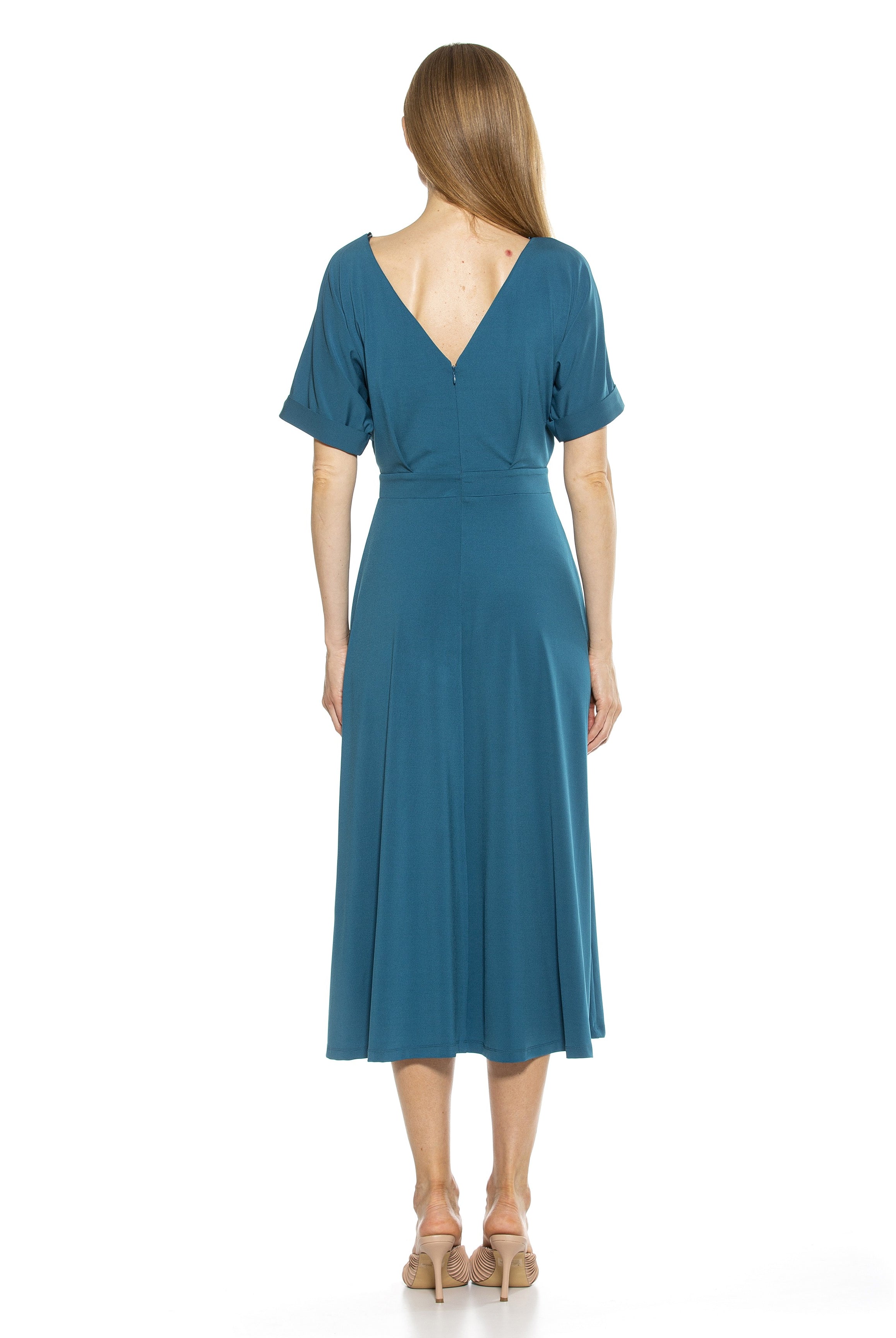 Lana Draped Bodice Midi Dress With Slit - ALEXIA ADMOR