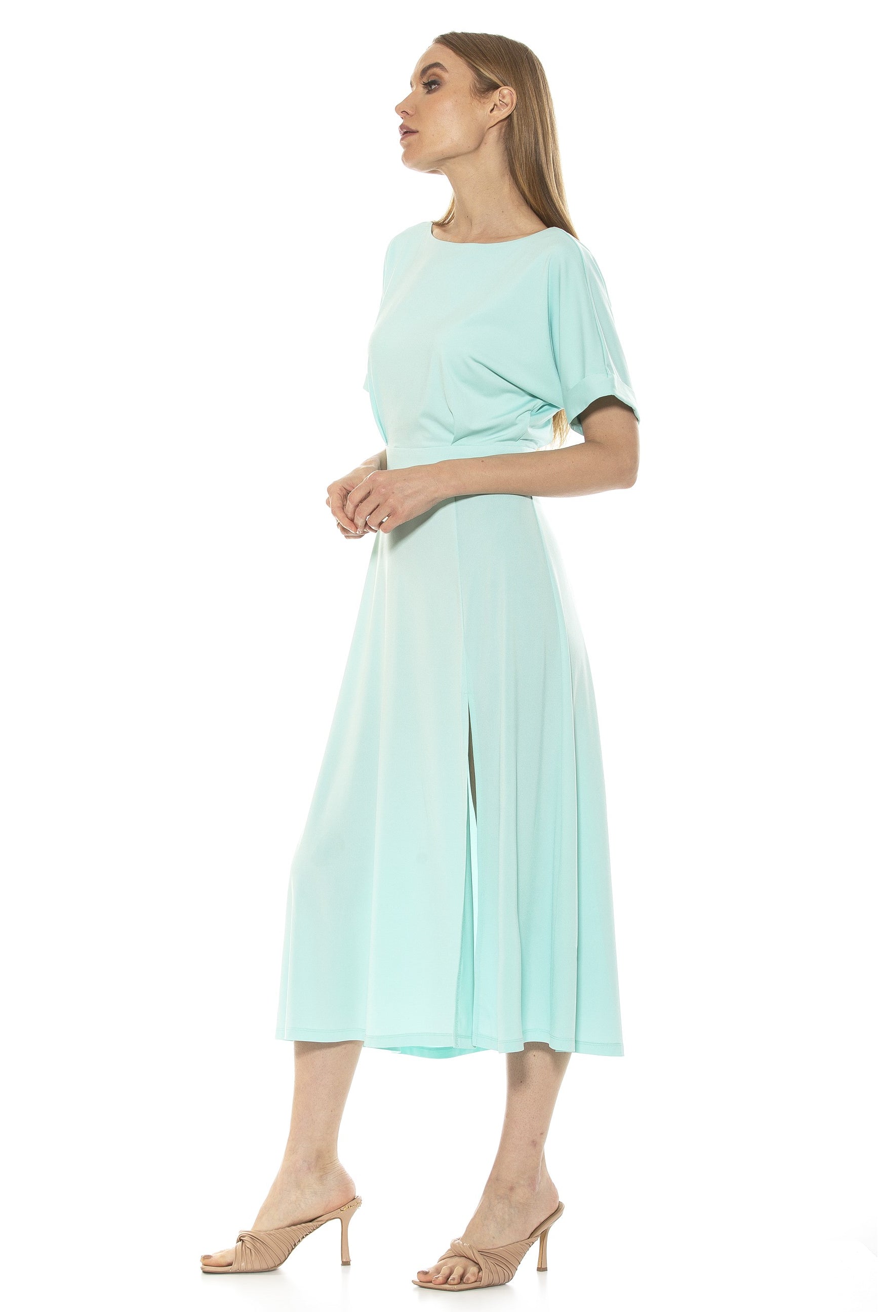Lana Draped Bodice Midi Dress With Slit - ALEXIA ADMOR