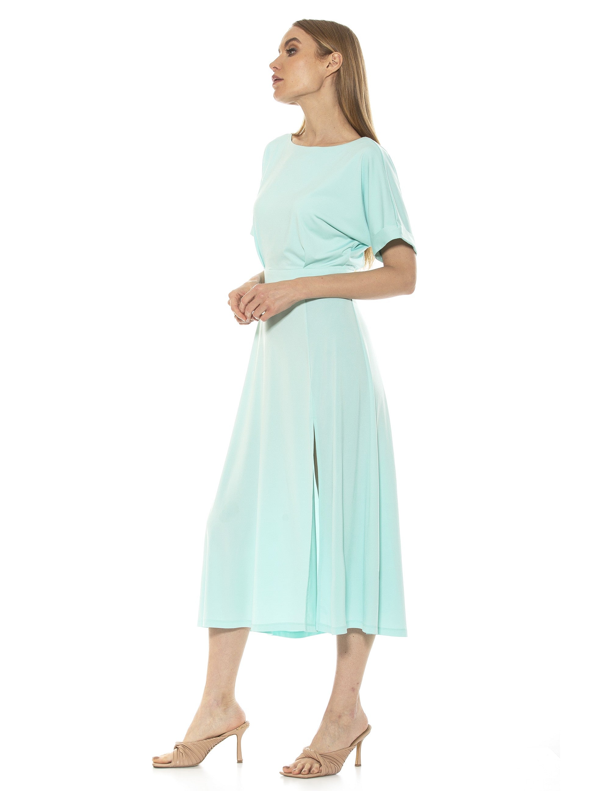 Lana Draped Bodice Midi Dress With Slit - ALEXIA ADMOR