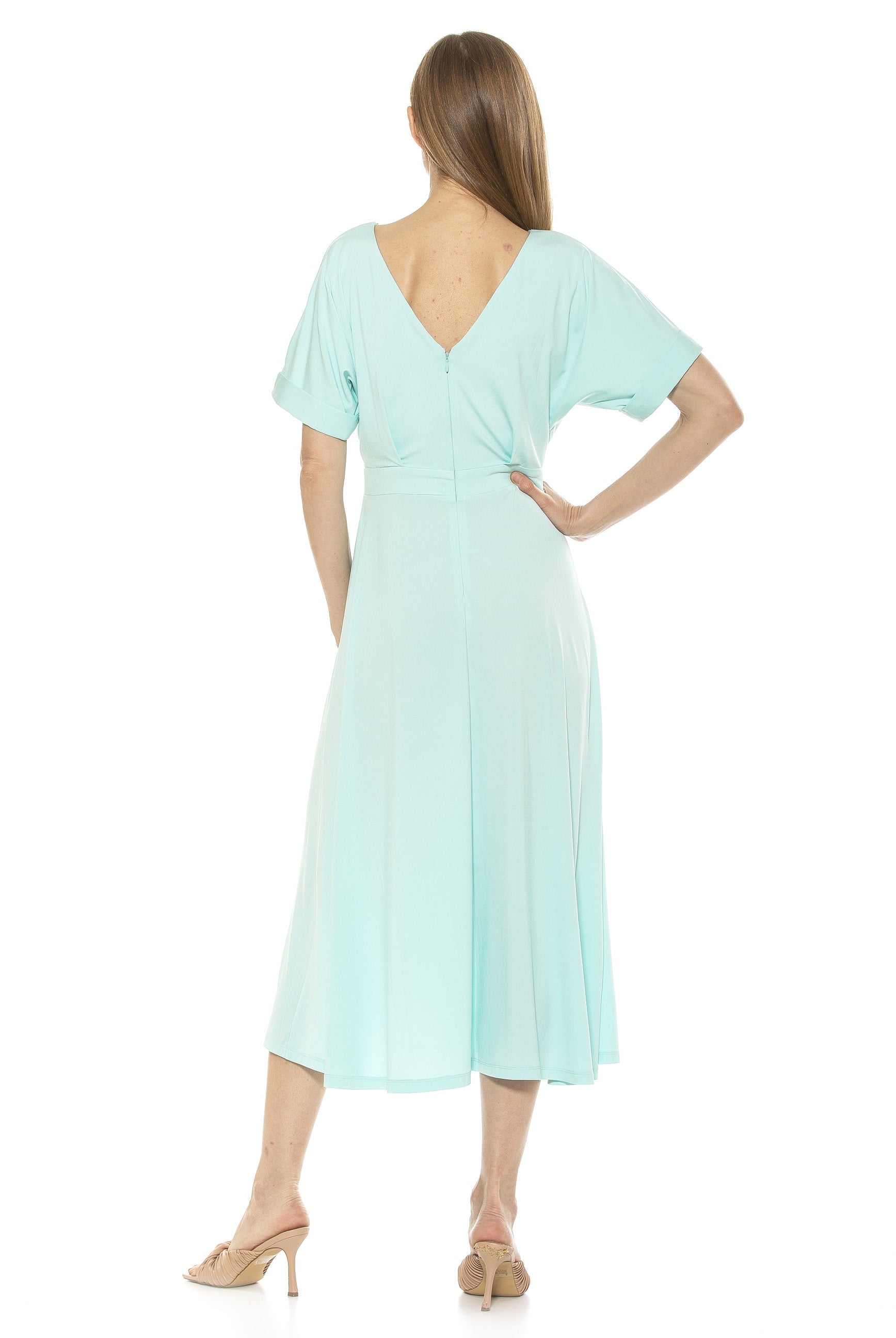 Lana Draped Bodice Midi Dress With Slit - ALEXIA ADMOR