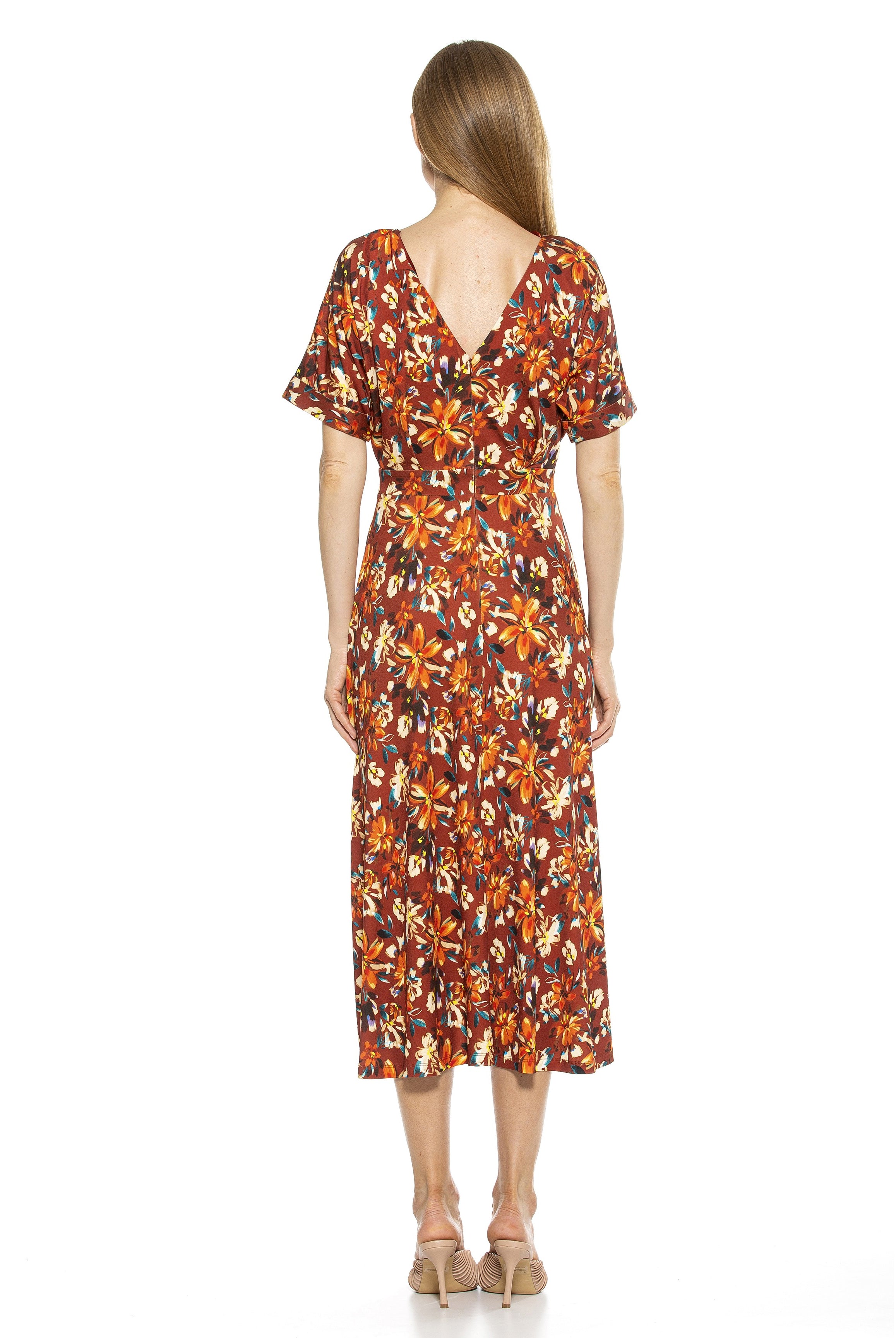 Lana Draped Bodice Midi Dress With Slit - ALEXIA ADMOR