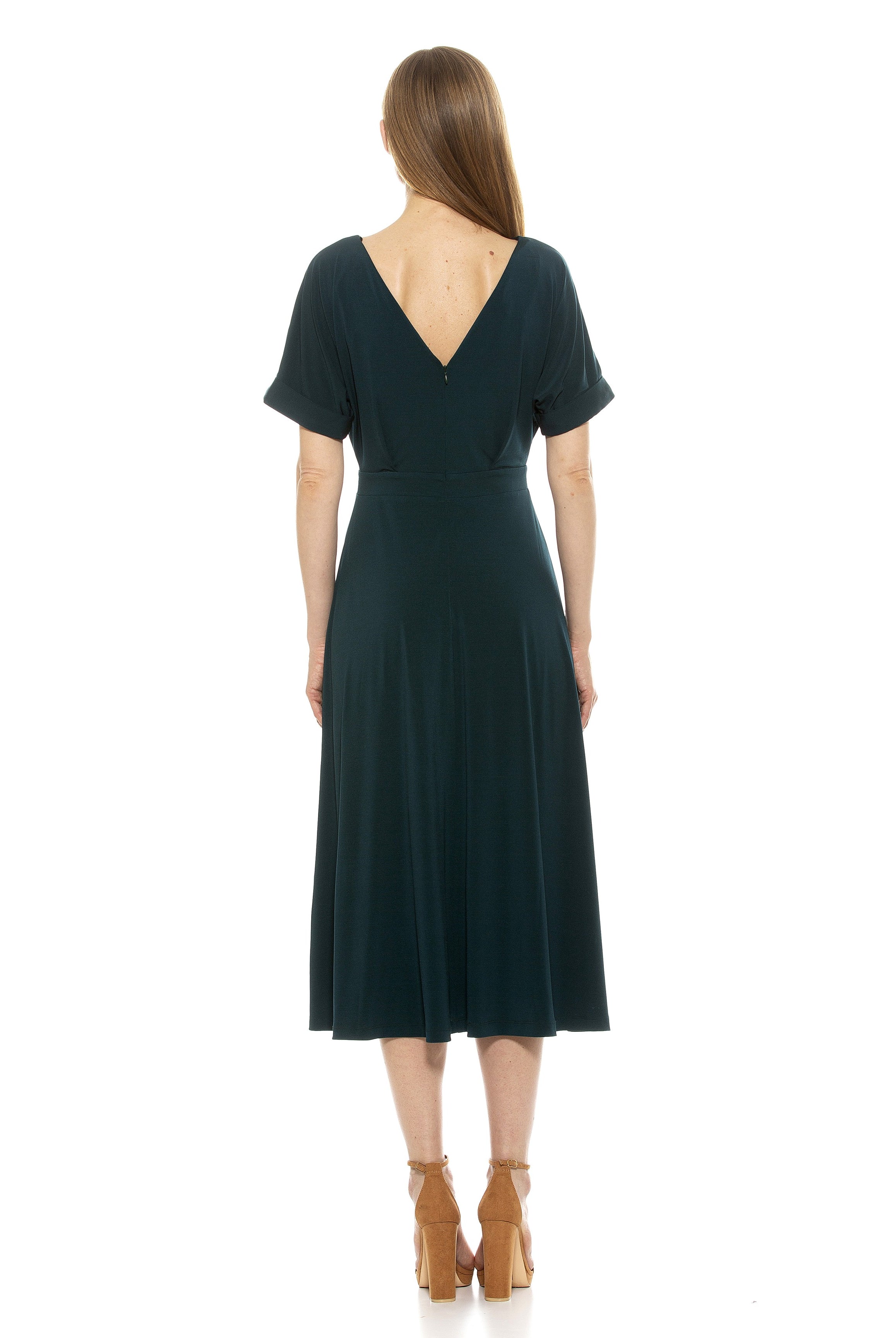 Lana Draped Bodice Midi Dress With Slit - ALEXIA ADMOR