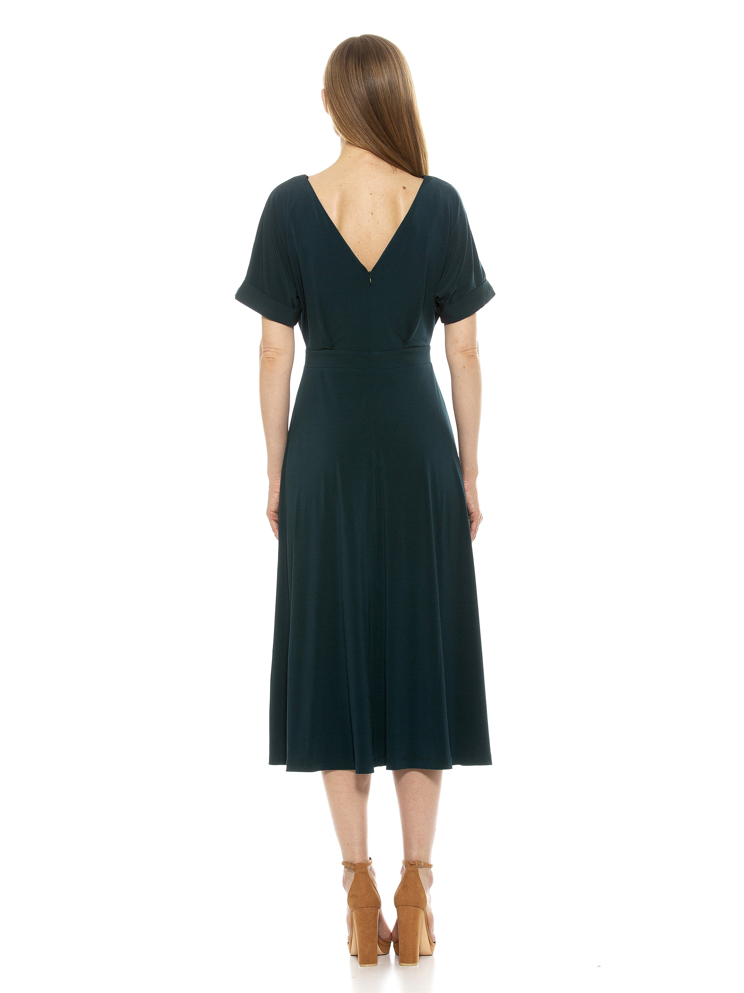 Lana Draped Bodice Midi Dress With Slit - ALEXIA ADMOR