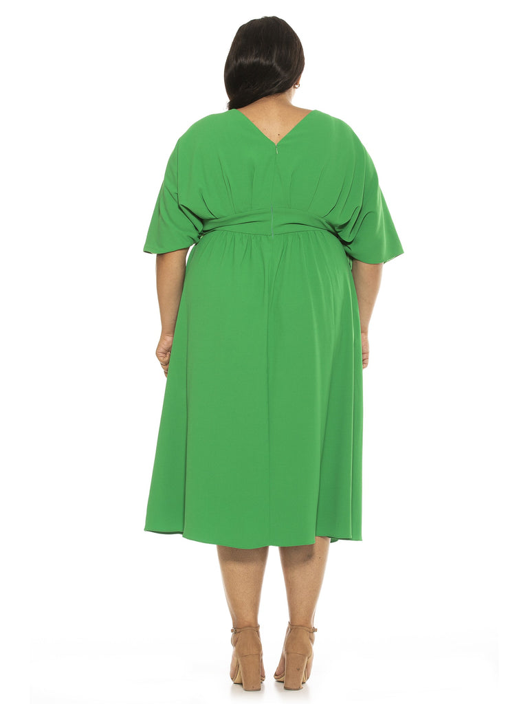 AUGUST DRAPED MIDI FIT AND FLARE DRESS - Plus Size - ALEXIA ADMOR