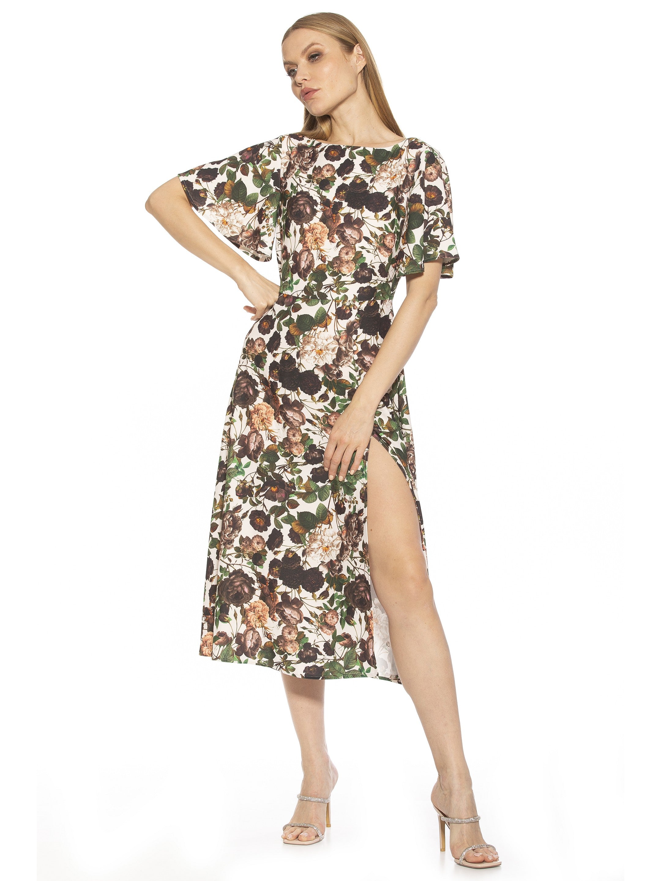 ASTER BOATNECK FLUTTER SLV FIT AND FLARE WITH SLIT - ALEXIA ADMOR