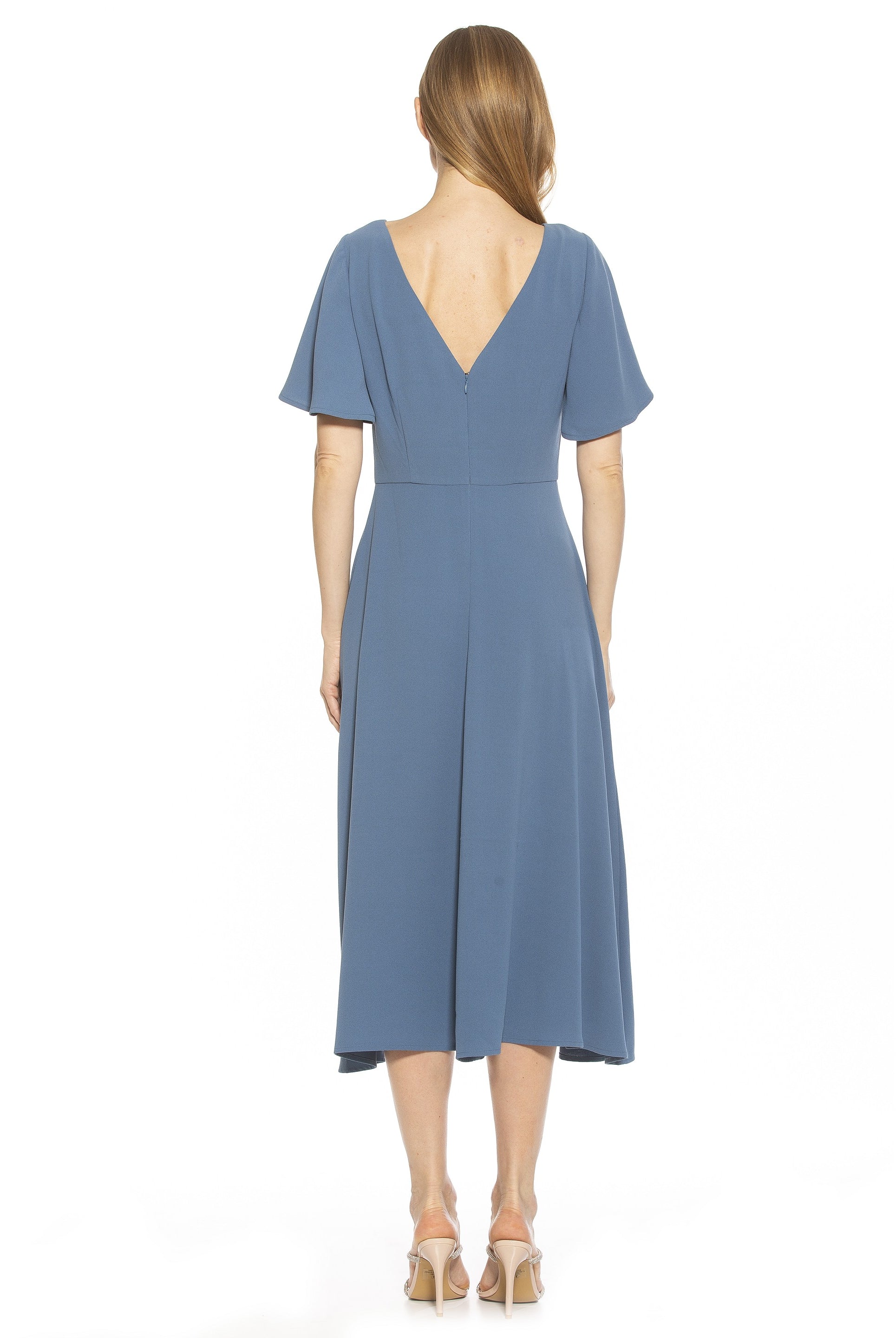 ASTER BOATNECK FLUTTER SLV FIT AND FLARE WITH SLIT - ALEXIA ADMOR