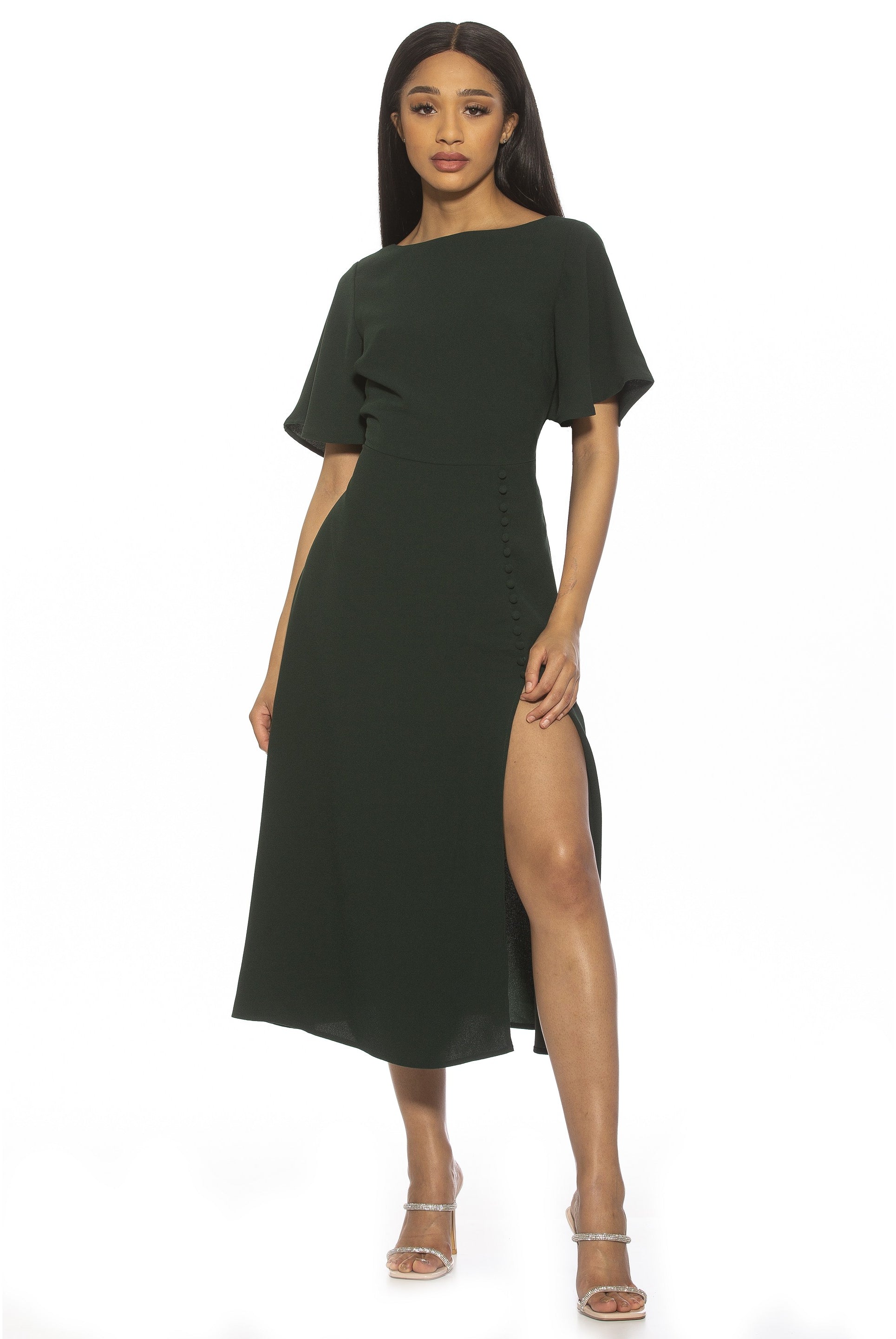 ASTER BOATNECK FLUTTER SLV FIT AND FLARE WITH SLIT - ALEXIA ADMOR