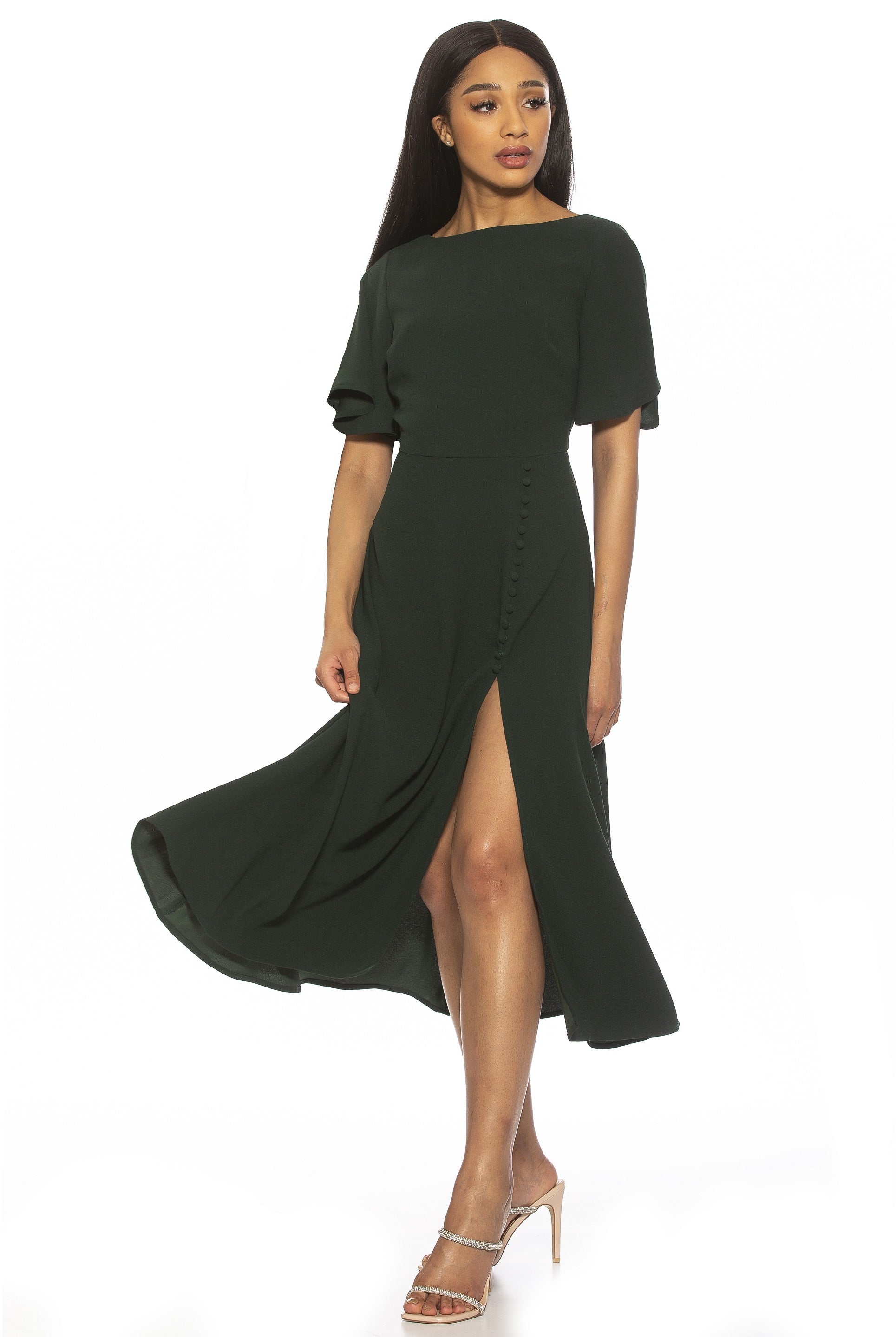 ASTER BOATNECK FLUTTER SLV FIT AND FLARE WITH SLIT - ALEXIA ADMOR