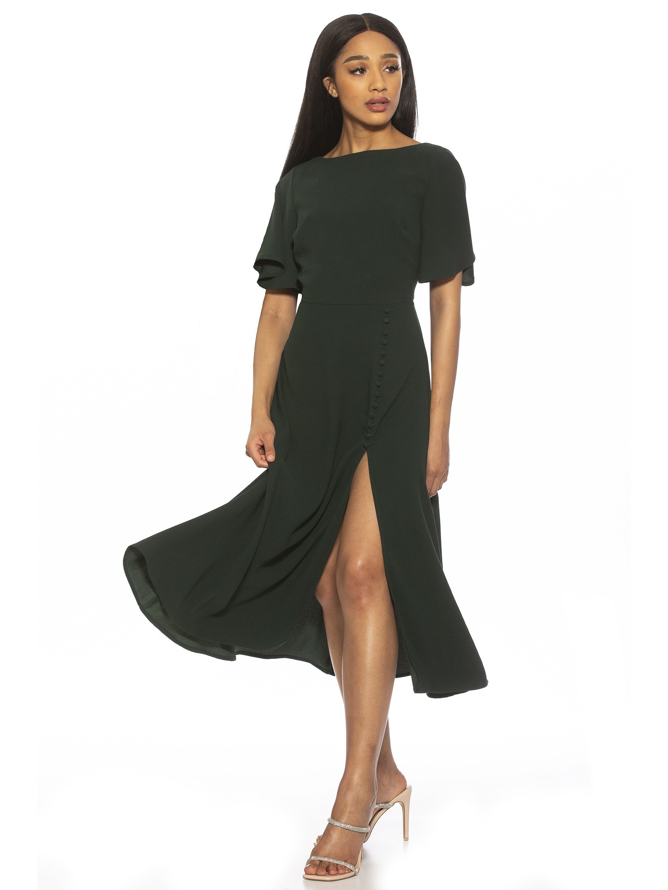 ASTER BOATNECK FLUTTER SLV FIT AND FLARE WITH SLIT - ALEXIA ADMOR