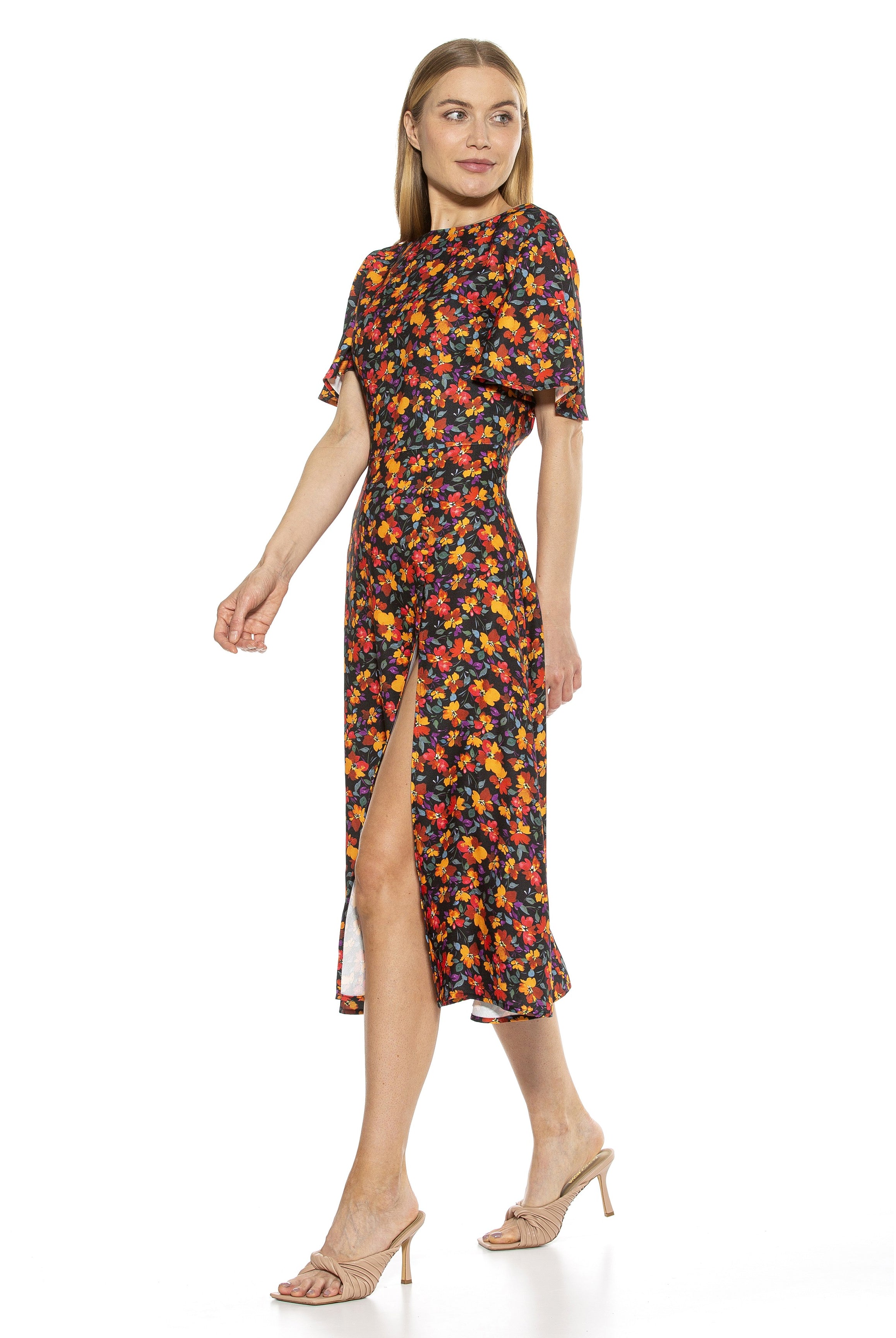 ASTER BOATNECK FLUTTER SLV FIT AND FLARE WITH SLIT - ALEXIA ADMOR