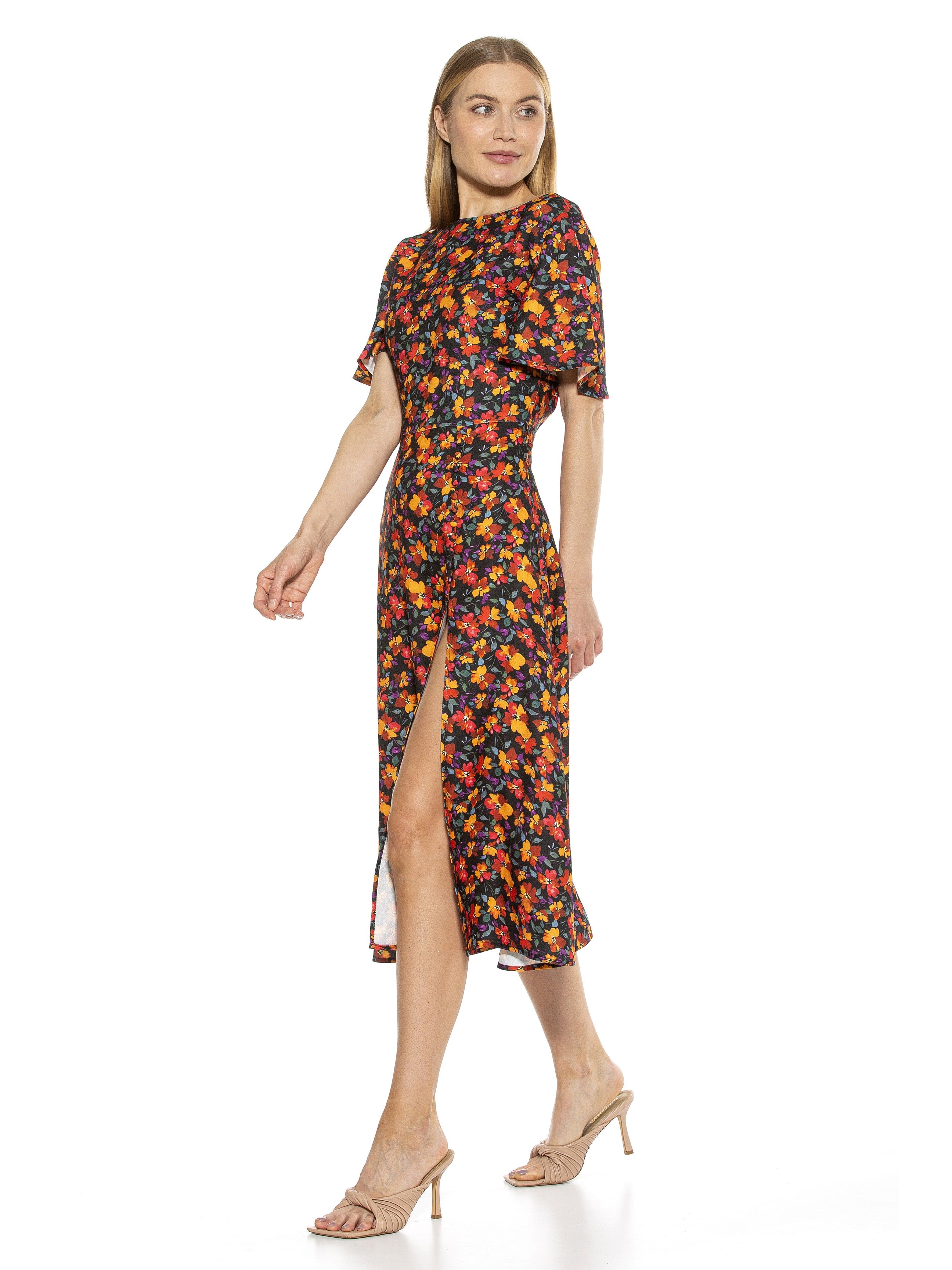 ASTER BOATNECK FLUTTER SLV FIT AND FLARE WITH SLIT - ALEXIA ADMOR