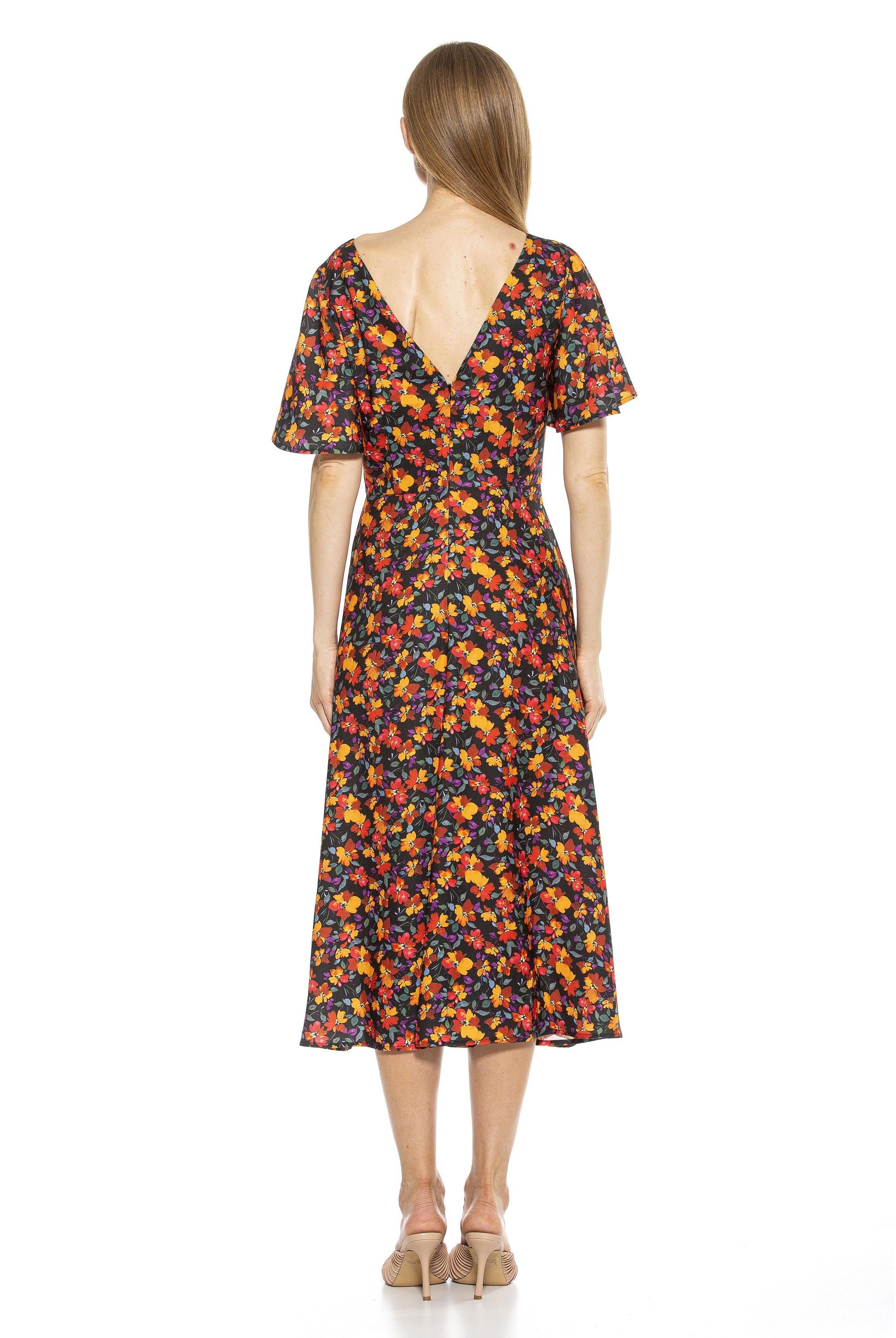 ASTER BOATNECK FLUTTER SLV FIT AND FLARE WITH SLIT - ALEXIA ADMOR