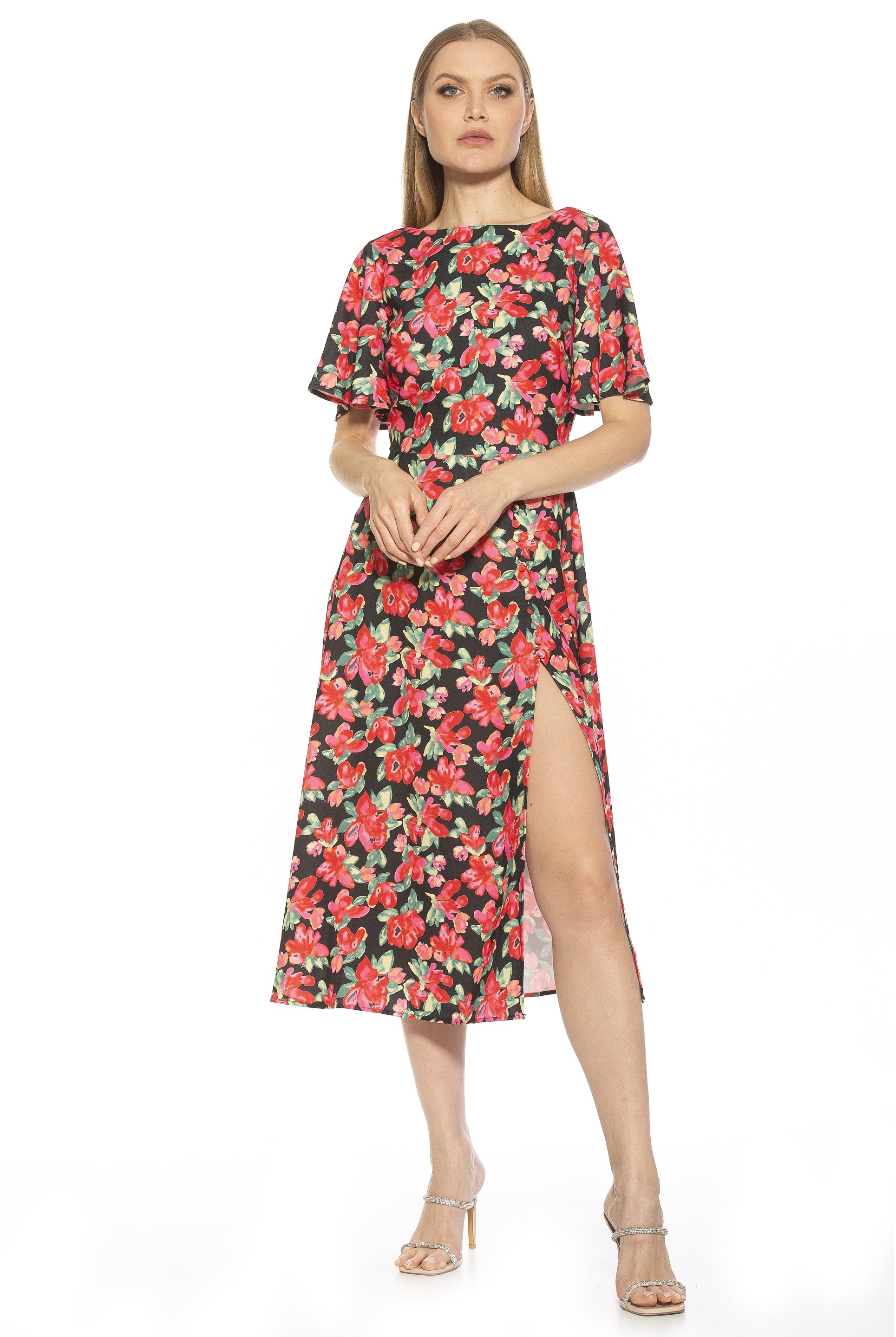 ASTER BOATNECK FLUTTER SLV FIT AND FLARE WITH SLIT - ALEXIA ADMOR