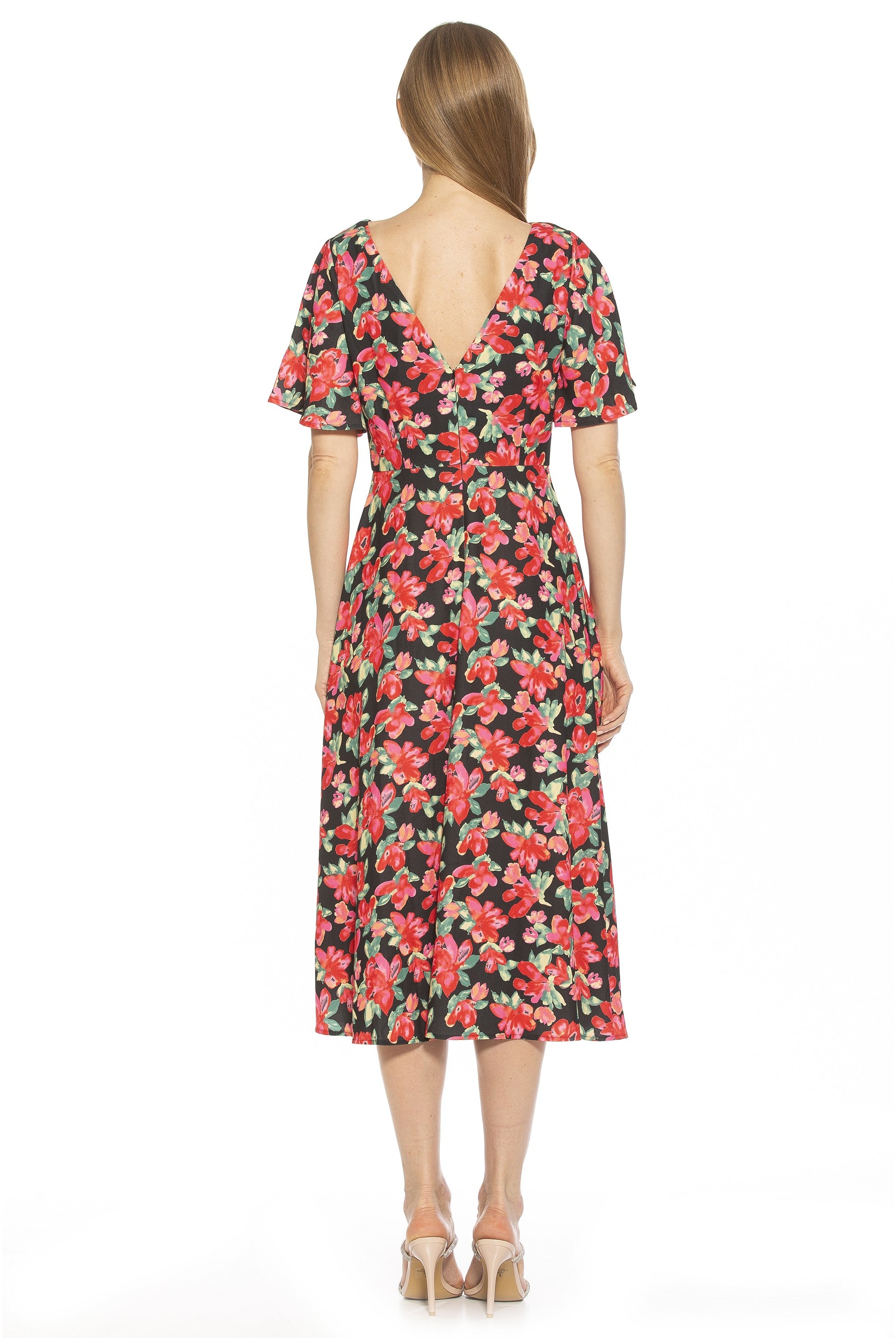 ASTER BOATNECK FLUTTER SLV FIT AND FLARE WITH SLIT - ALEXIA ADMOR