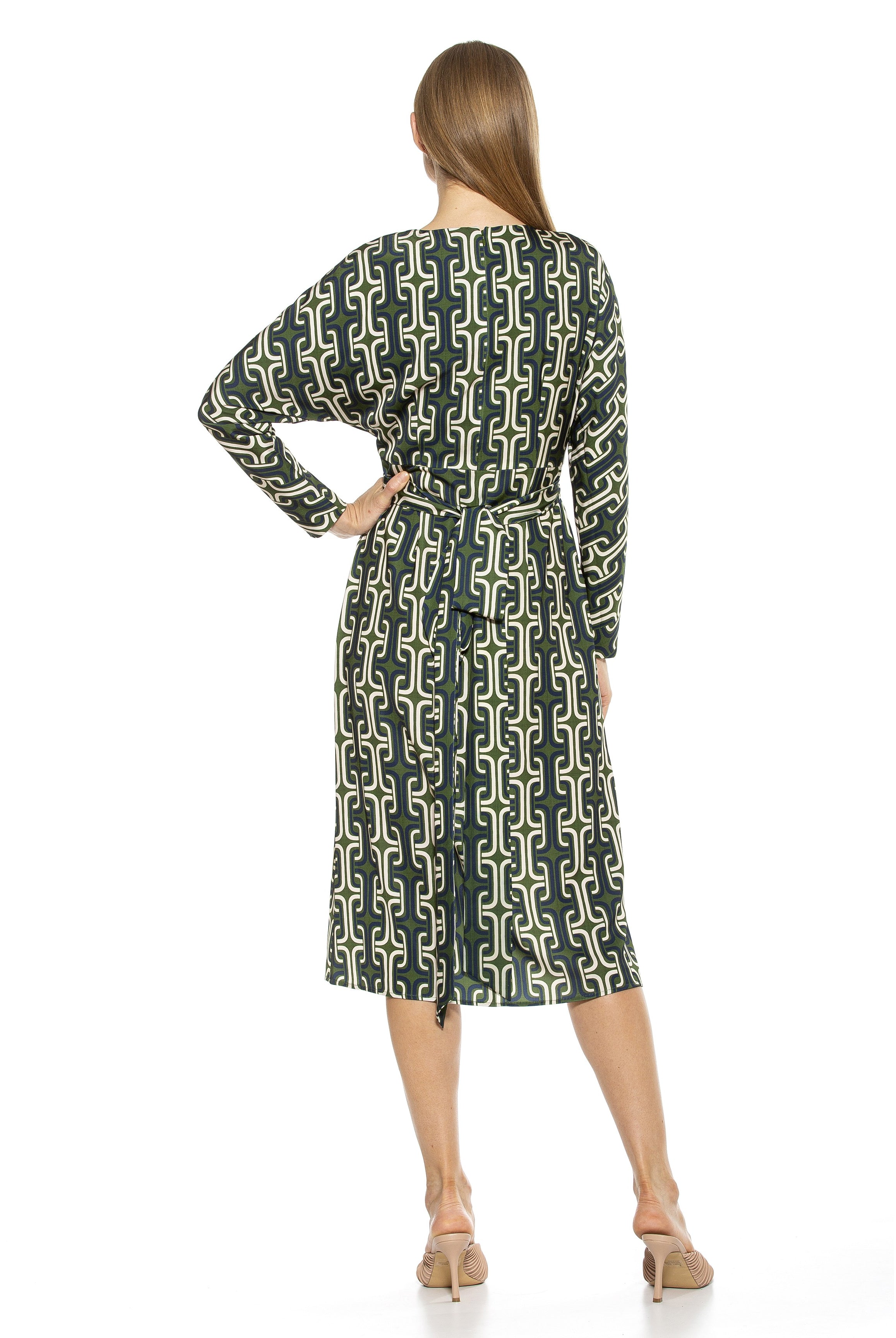 CARIE CREWNECK DRAPED MIDI DRESS WITH FRONT SLIT - ALEXIA ADMOR