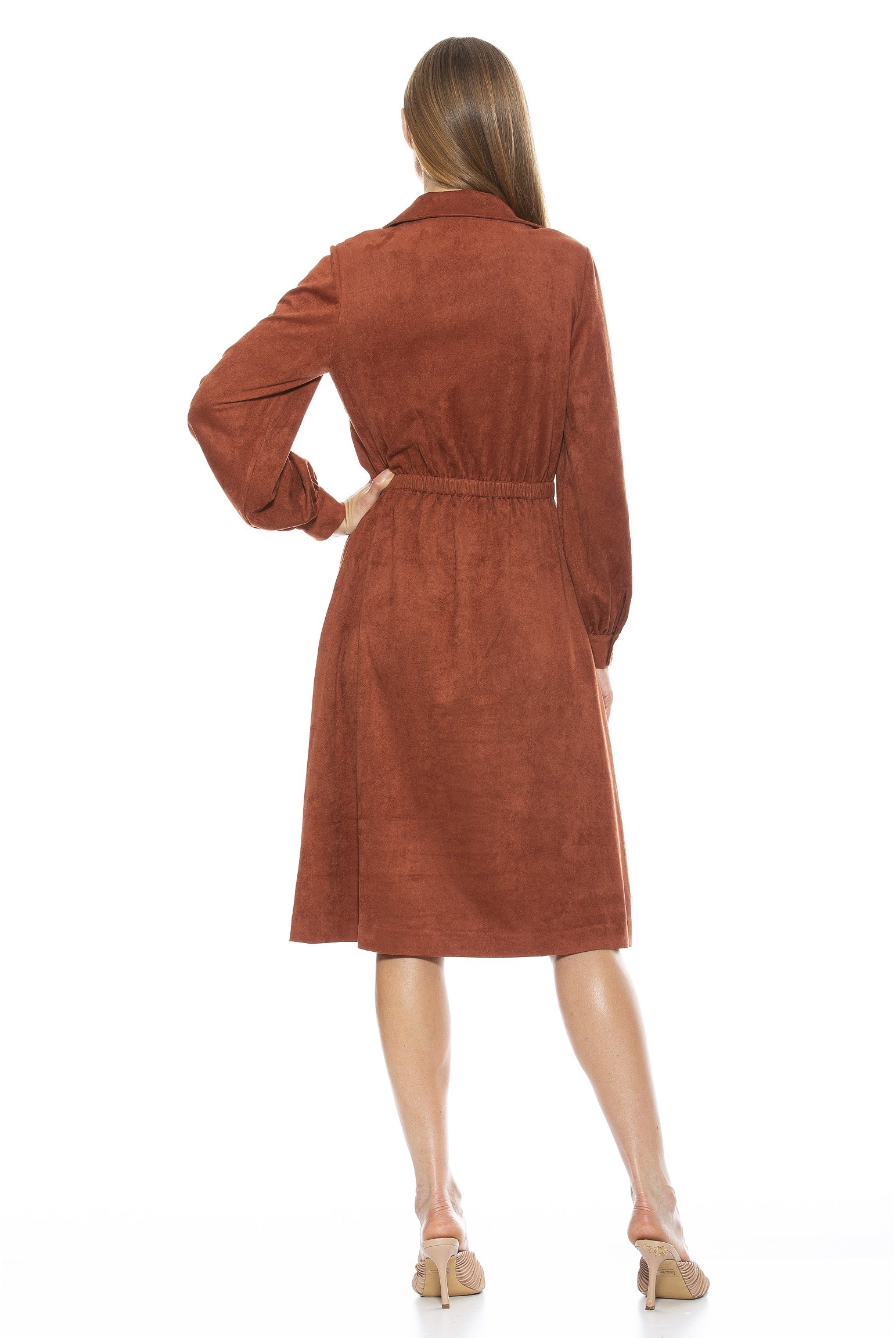 HAILEY COLLAR FIT AND FLARE SUEDE DRESS - ALEXIA ADMOR