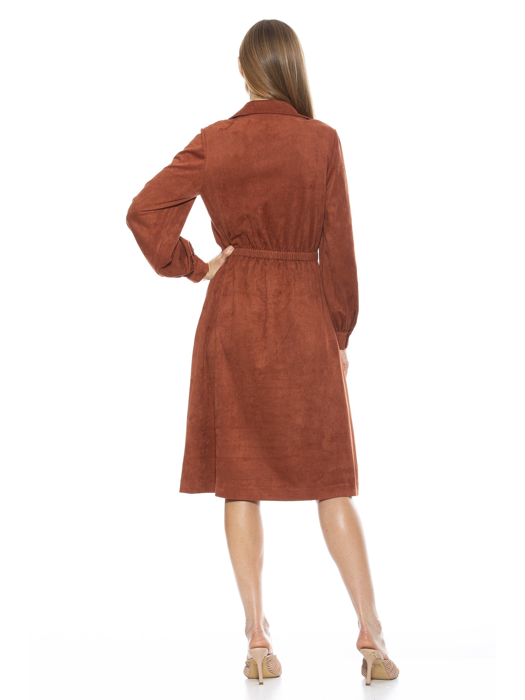 HAILEY COLLAR FIT AND FLARE SUEDE DRESS - ALEXIA ADMOR