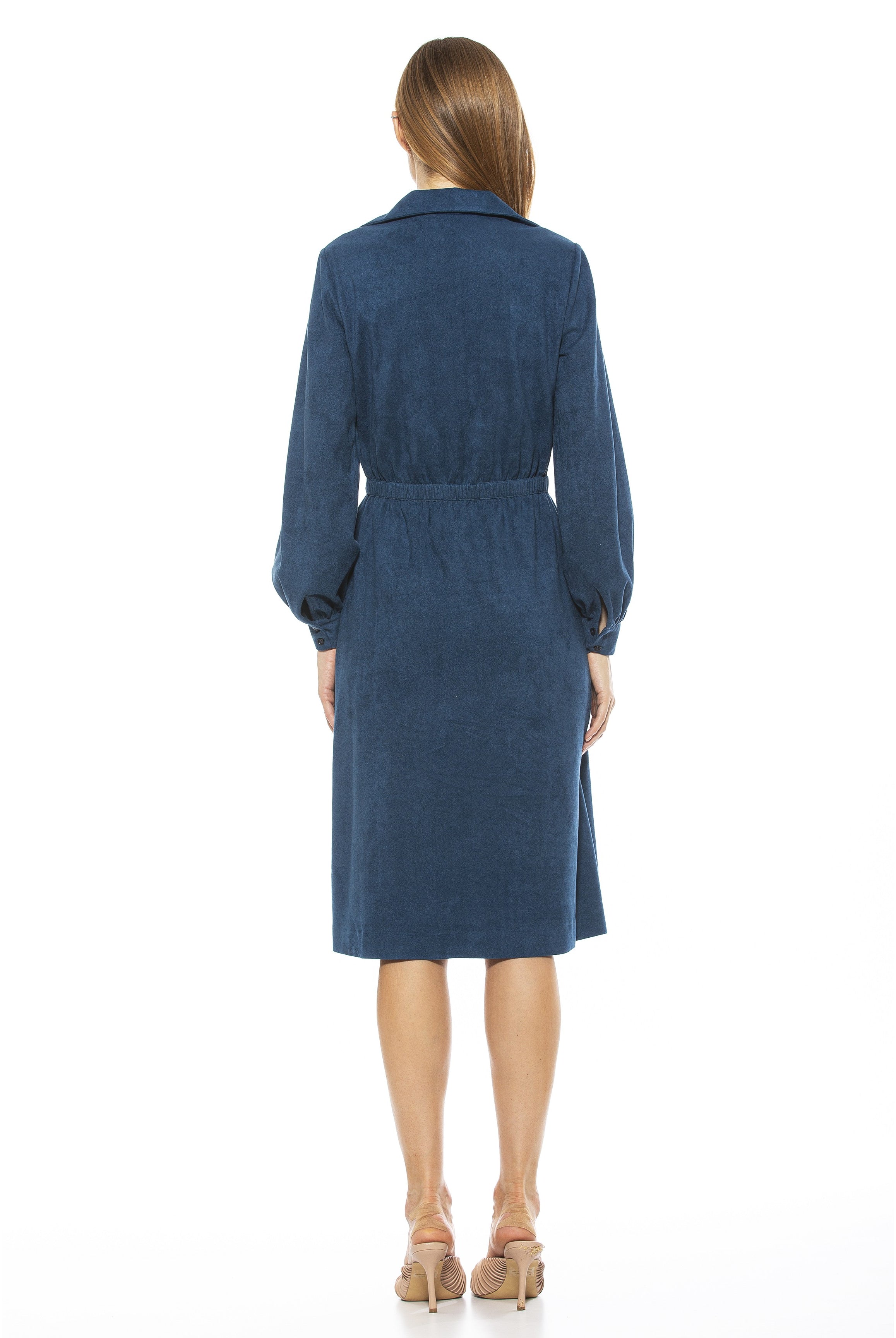 HAILEY COLLAR FIT AND FLARE SUEDE DRESS - ALEXIA ADMOR