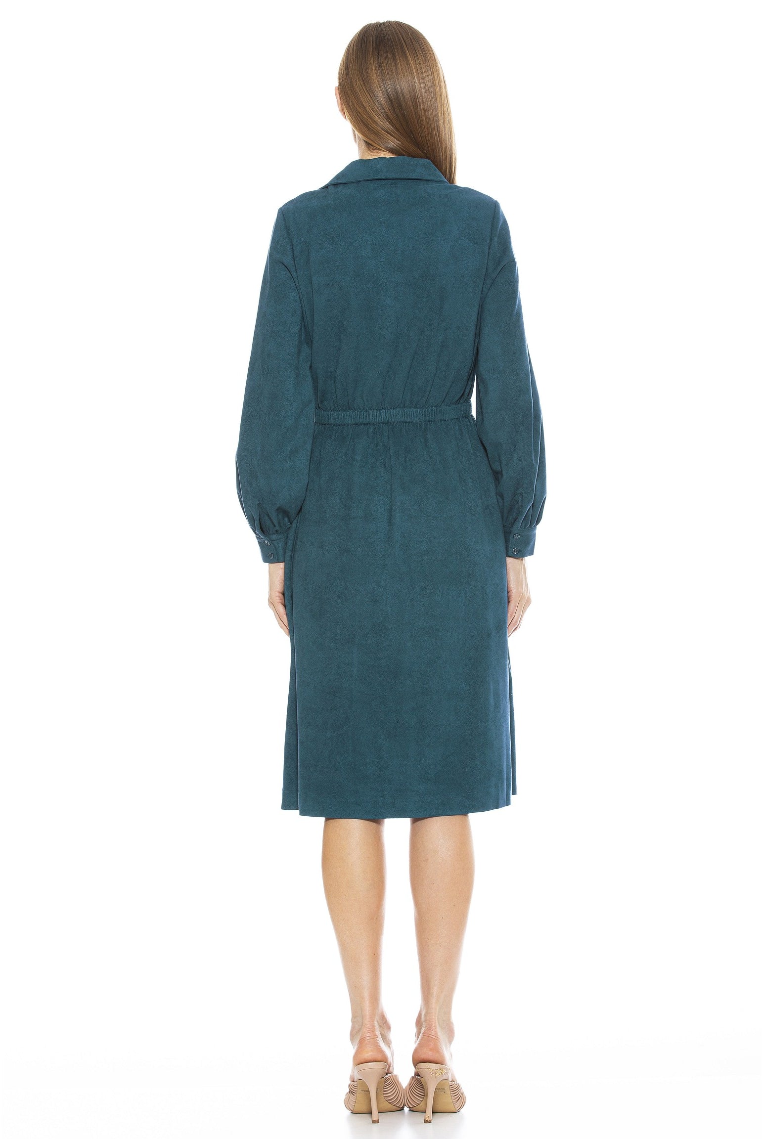 HAILEY COLLAR FIT AND FLARE SUEDE DRESS - ALEXIA ADMOR