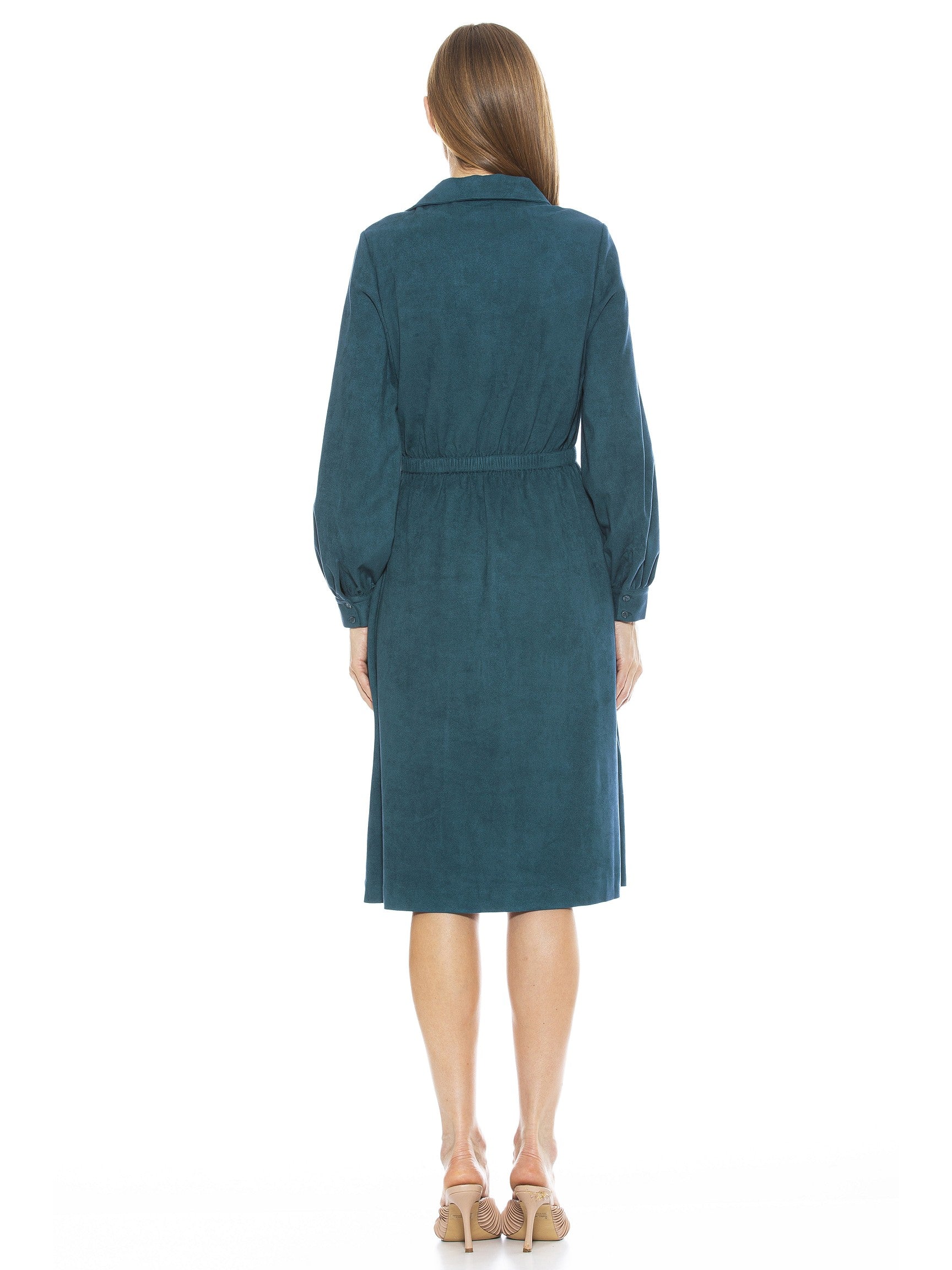 HAILEY COLLAR FIT AND FLARE SUEDE DRESS - ALEXIA ADMOR