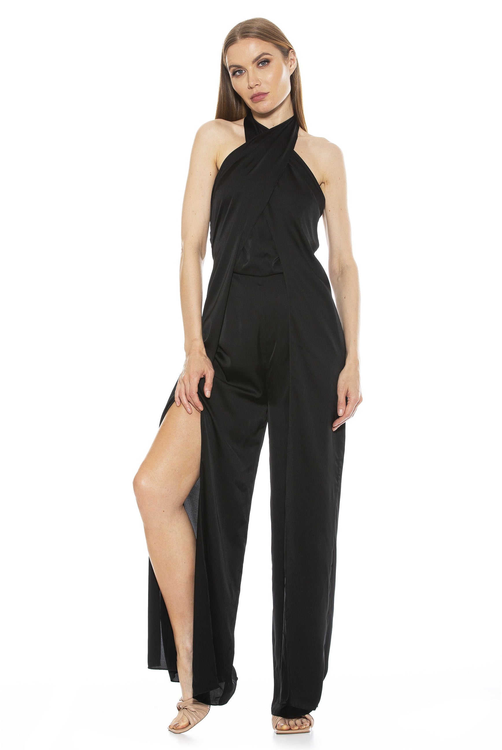CHRISSY CRISS CROSS HALTER JUMPSUIT - ALEXIA ADMOR