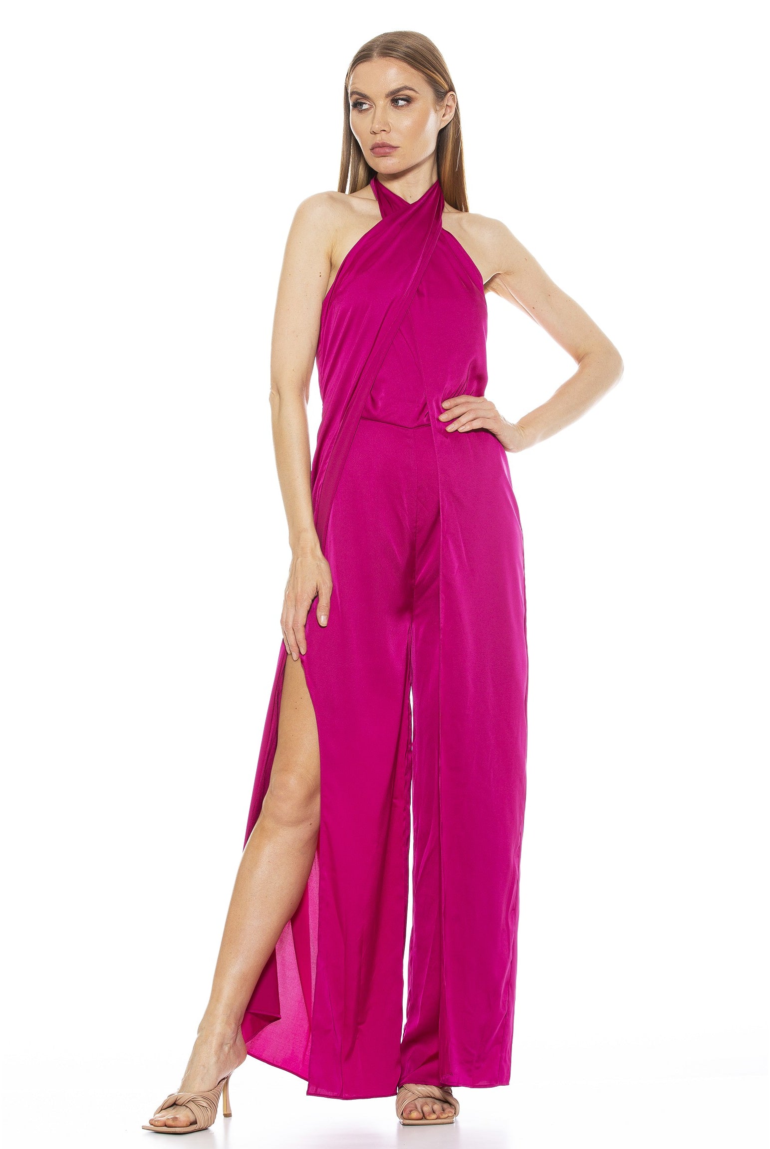 CHRISSY CRISS CROSS HALTER JUMPSUIT - ALEXIA ADMOR