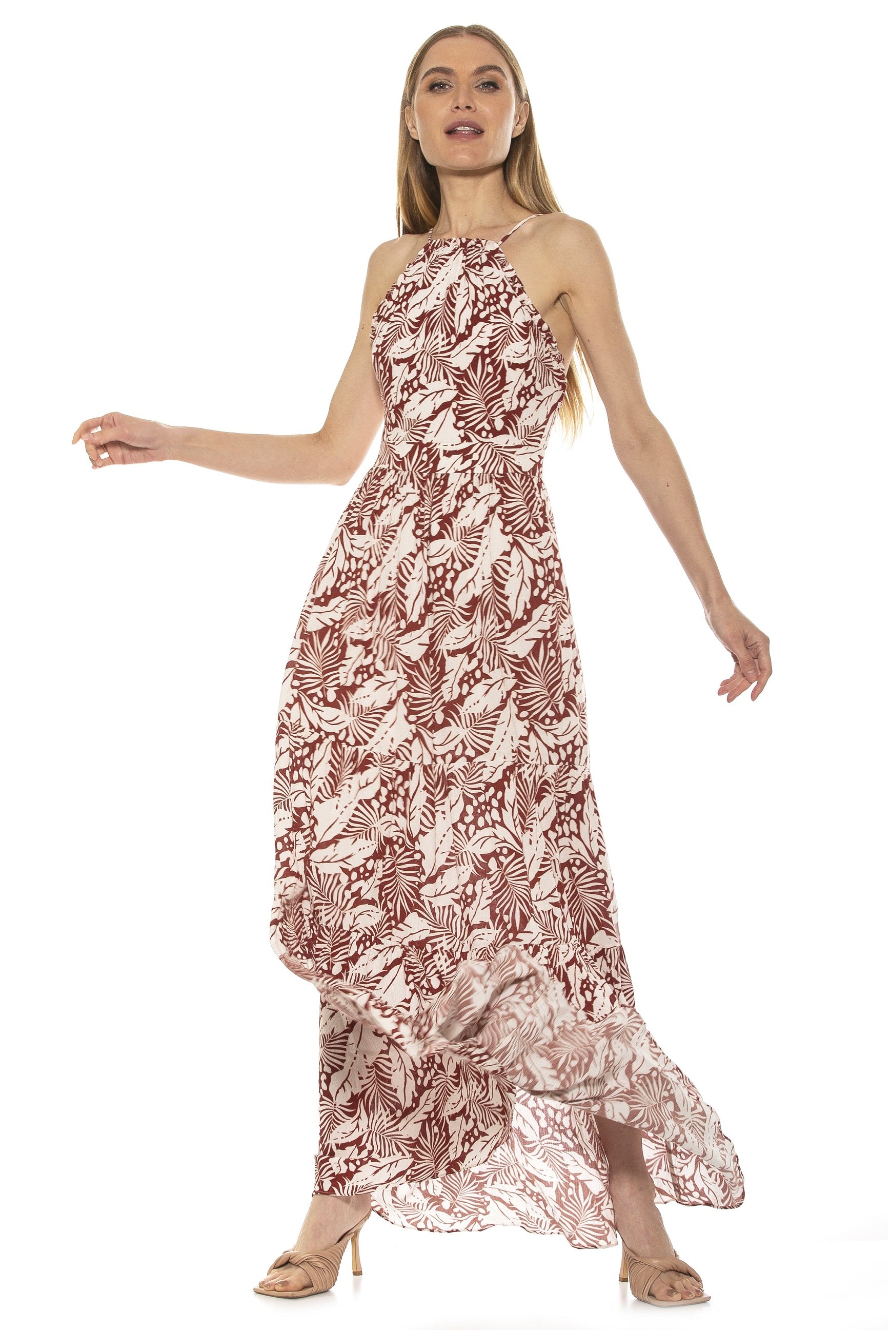 KIRA RUFFLE HALTER MAXI WITH LACE UP BACK - ALEXIA ADMOR